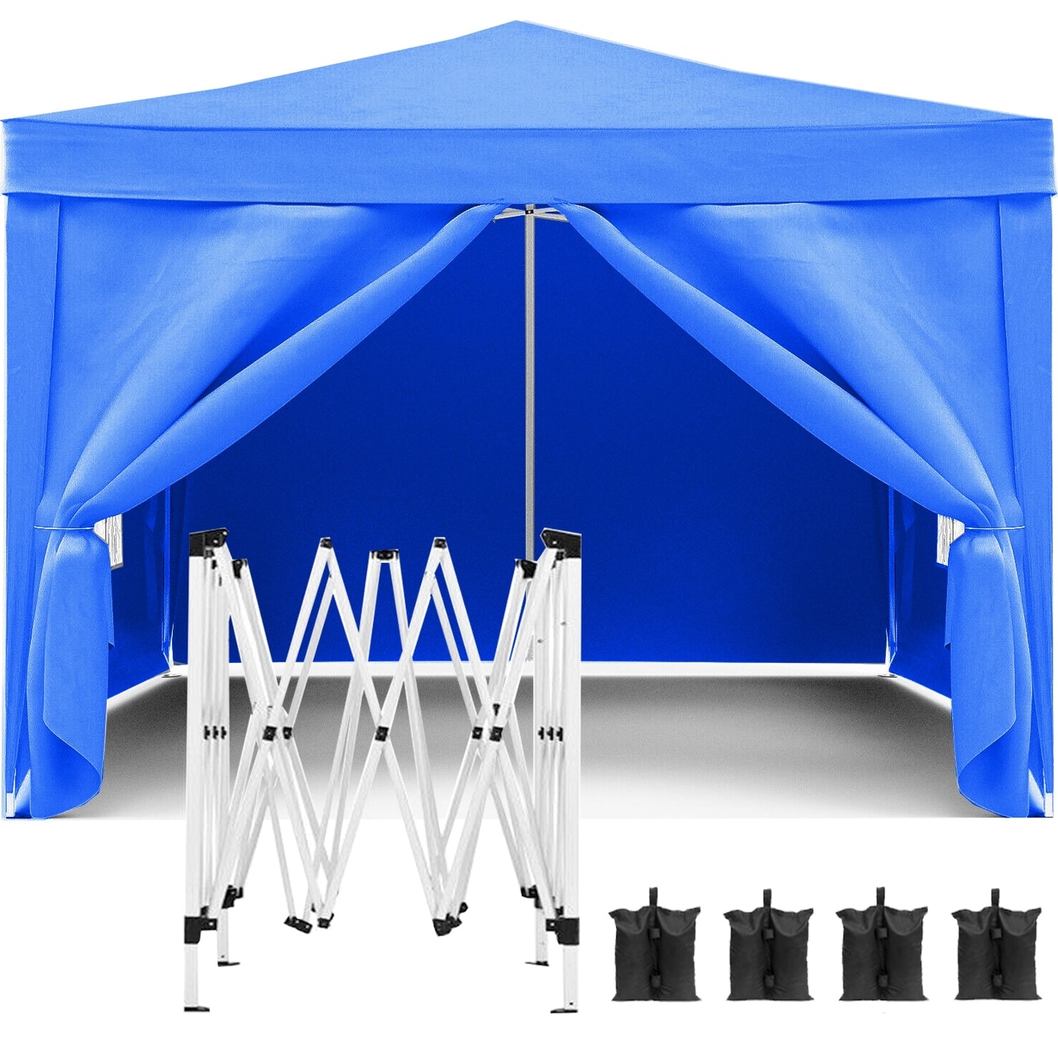 10 X10 Folding Canopy With 4 Sidewalls Outdoor Event Shelter Gazebo Portable Tents For Parties Canopy Weight Bag Carry Bag