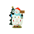 10.25 Wooden Snowman Merry Christmas Cut Out With Miniature Ornaments Table Top Decoration