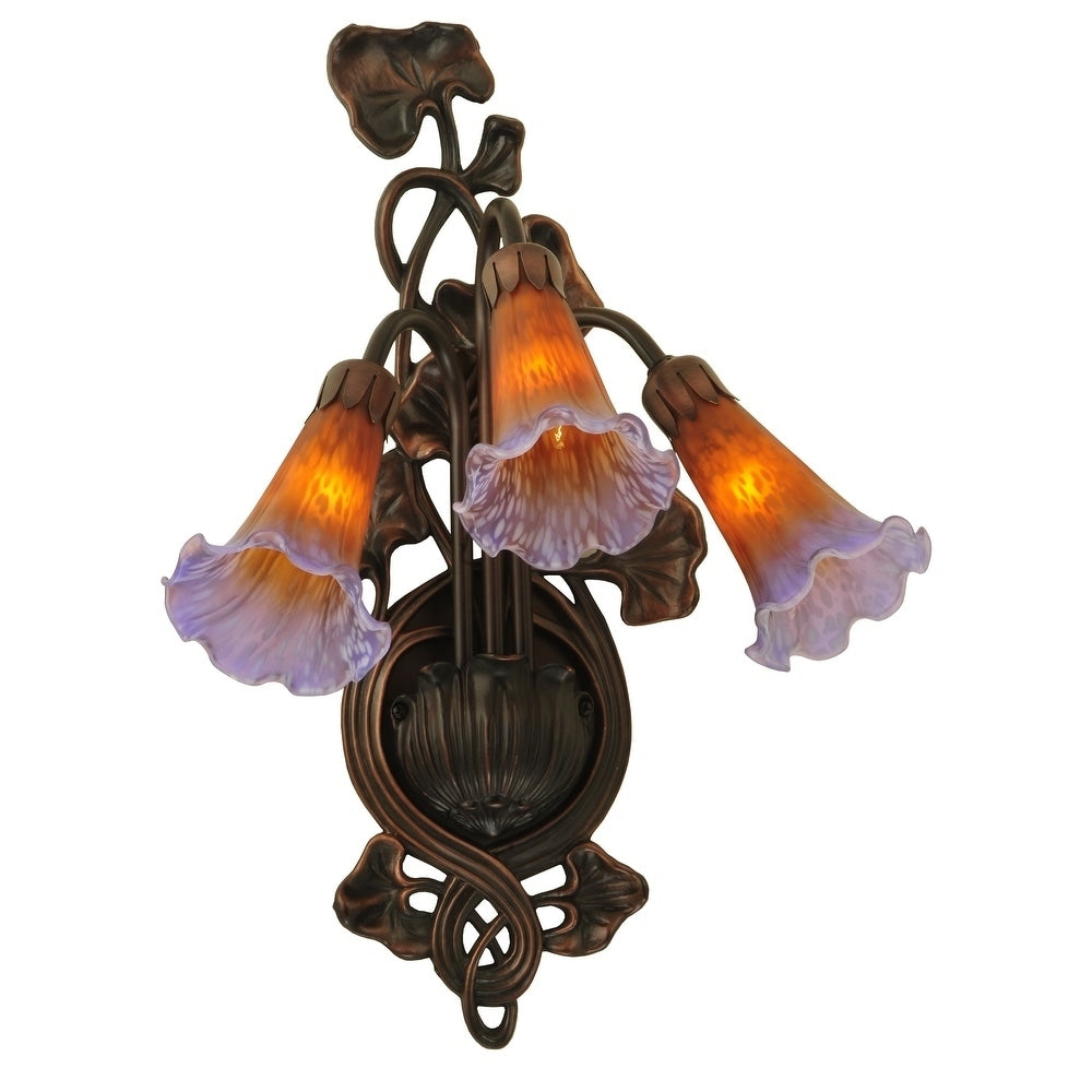 10.5 W Amber Purple Pond Lily 3 Lt Wall Sconce