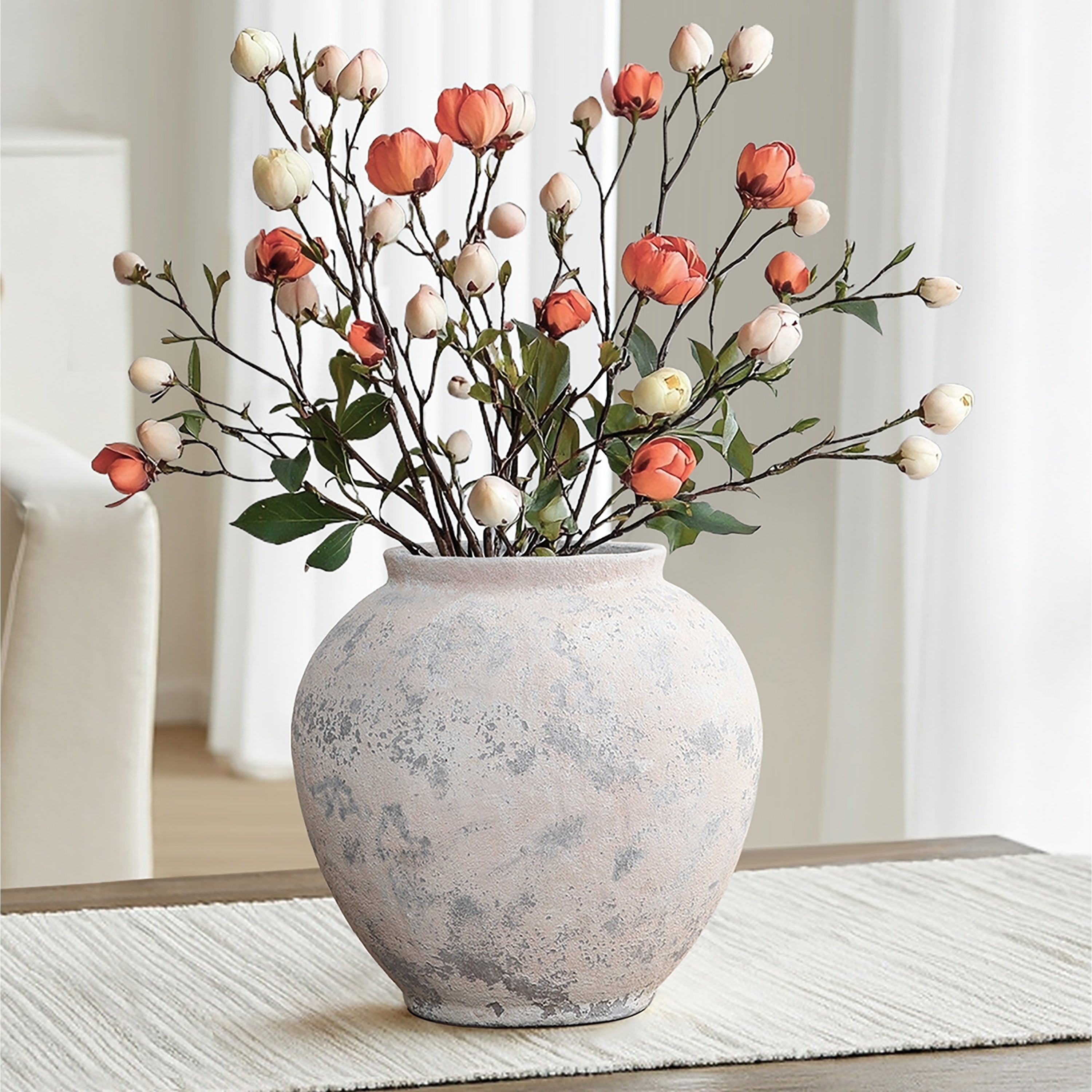 10.7 Mottled Gray Cement Globe Vase Decorative Accent For Home Decor