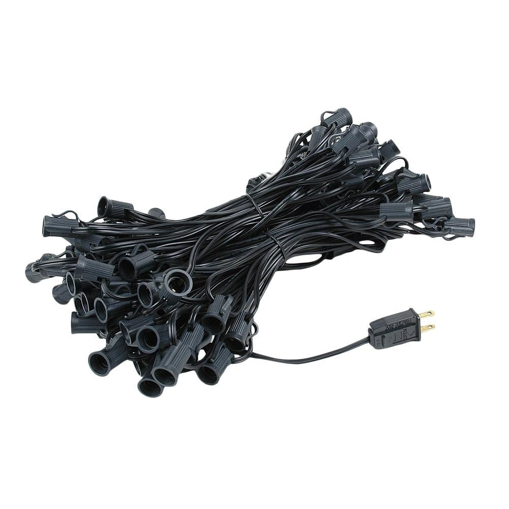 100 Foot C7 Outdoor Patio Christmas Stringer C7 E12 Base 12 Space Green Wire
