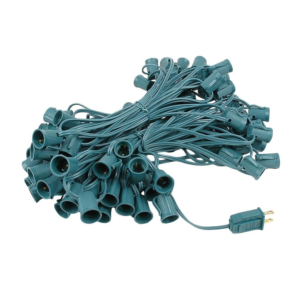 100 Foot C9 Outdoor Patio Christmas Stringer C9 E17 Base 12 Space Green Wire