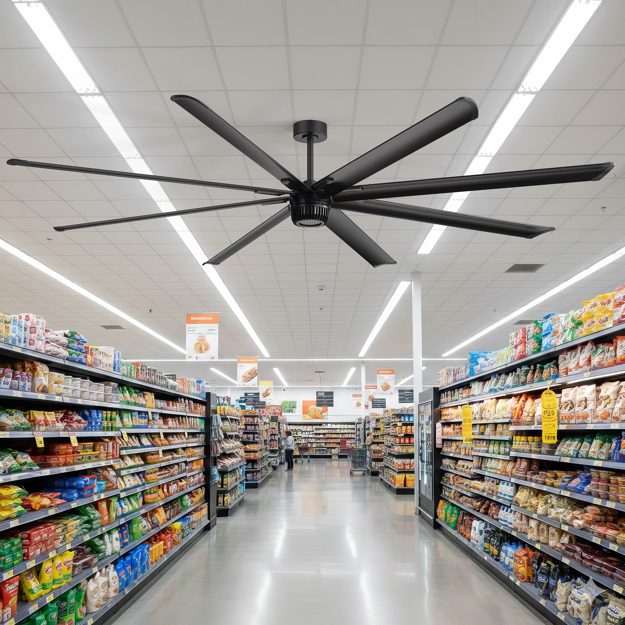 100 Inch Industrial Ceiling Fan With Remote 8 Aluminum Blades Dc Motor 6 Speeds Reversible Airflow Matte Black