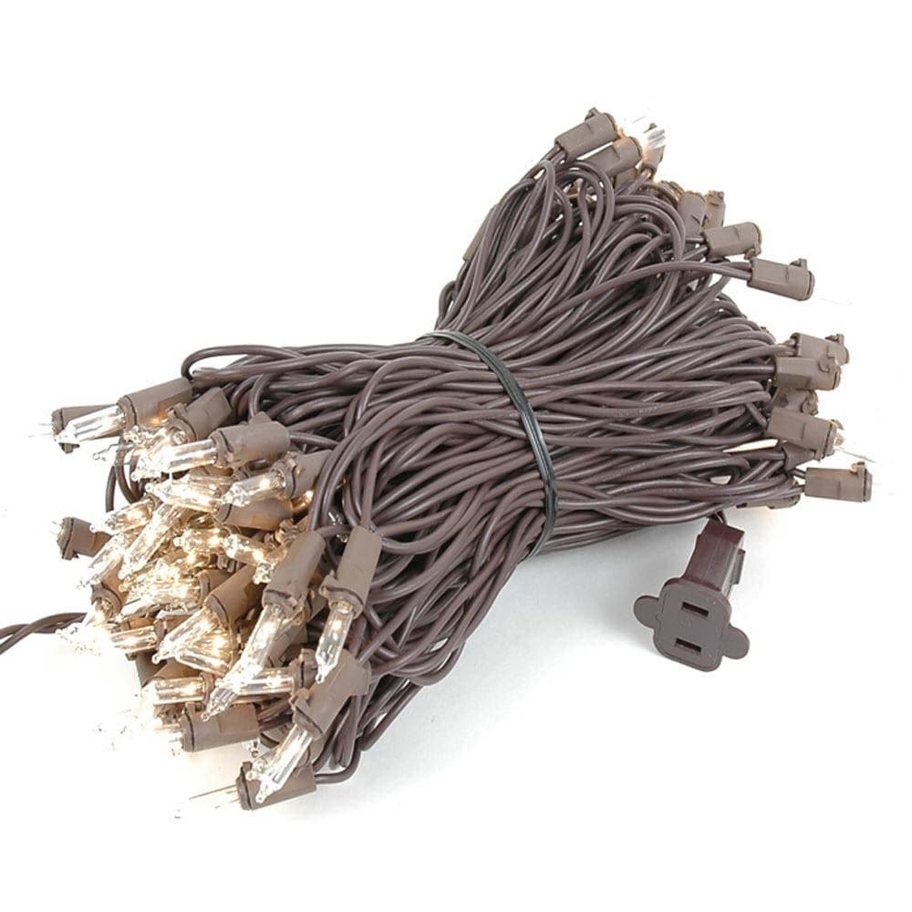 100 Light Christmas Mini Light Set Brown Wire 50 Long