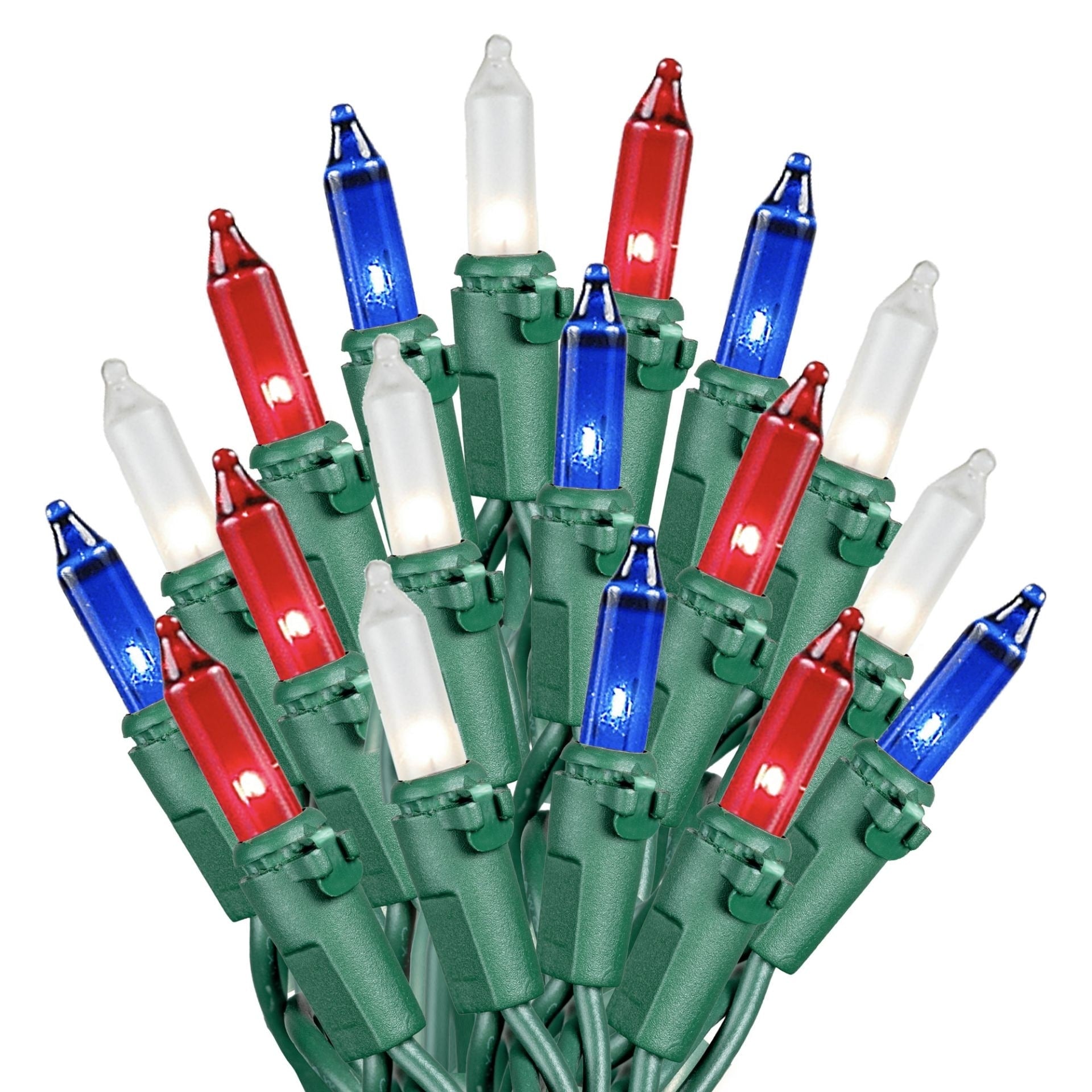 100 Light Christmas Mini Light Set Green Wire 50 Long