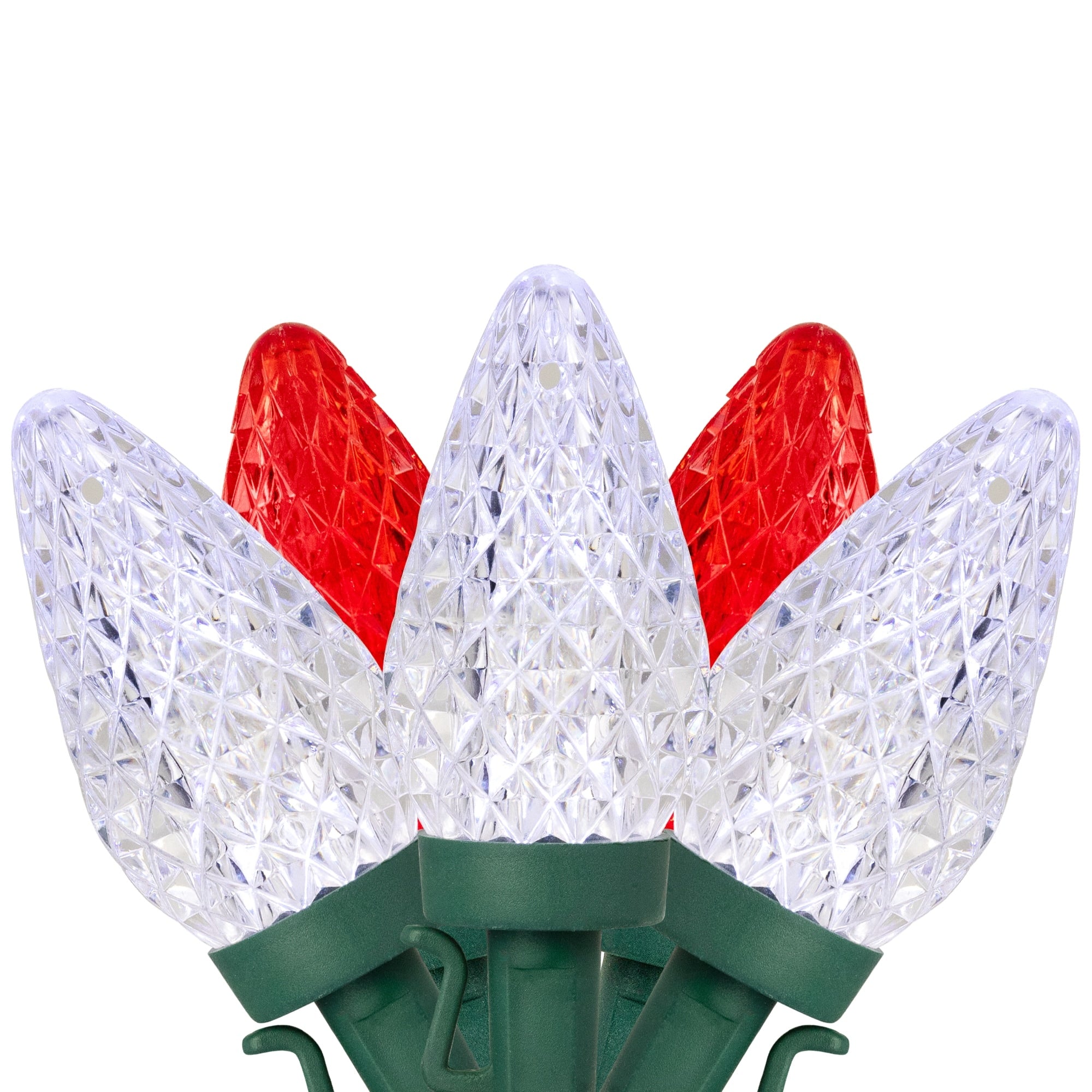 Set Of 100 Red And Pure White Faceted Led C9 Christmas Lights Green Wire