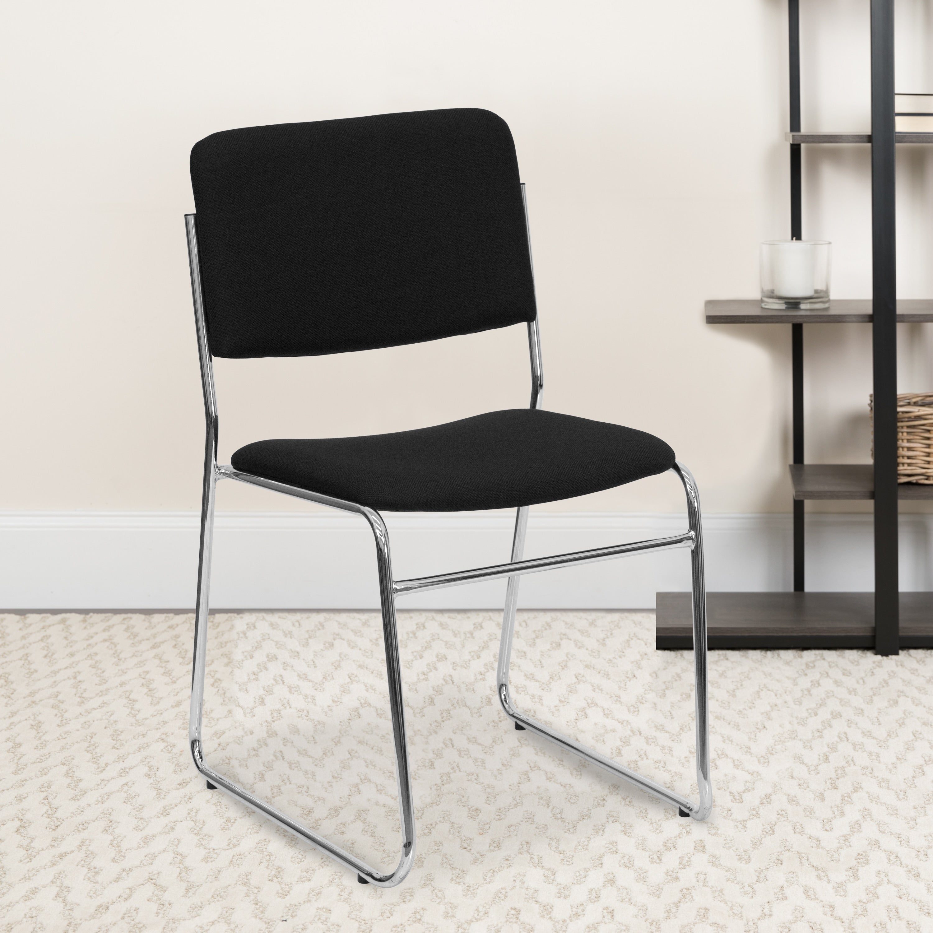 Hercules Series 1000 Pound Capacity Black Fabric High Density Stacking Chair With Chrome Sled Base