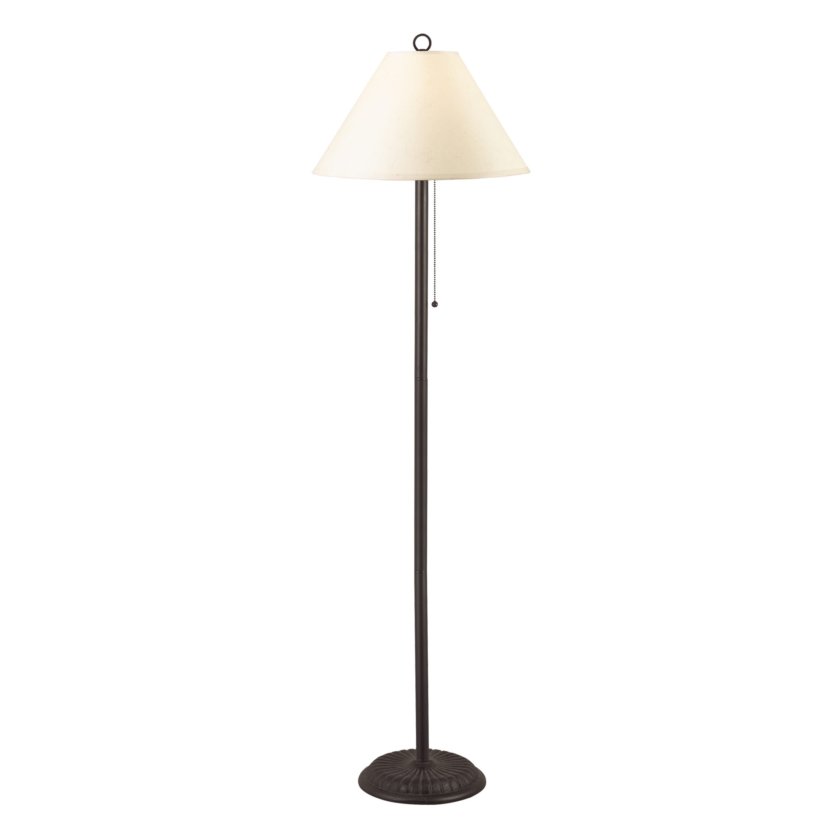 Black Finished Metal 100 Watt Candlestick Floor Lamp With Pull Chain Switch And Off White Paper Shade