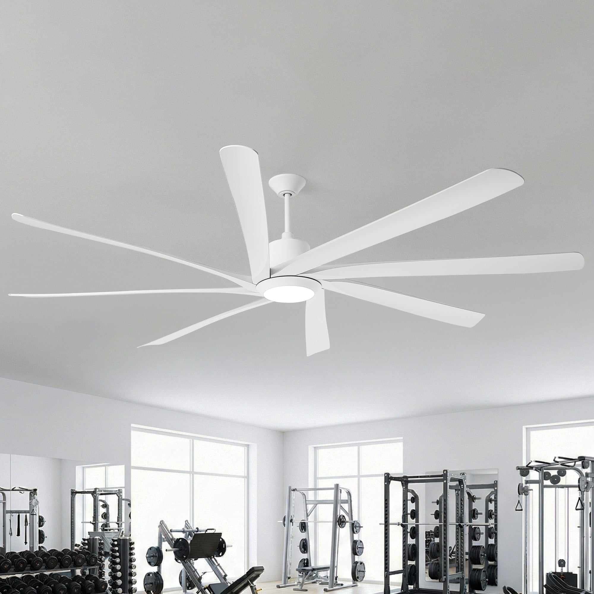100 Industrial White Large Hvls Ceiling Fan With Dimmable Led Light And Remote