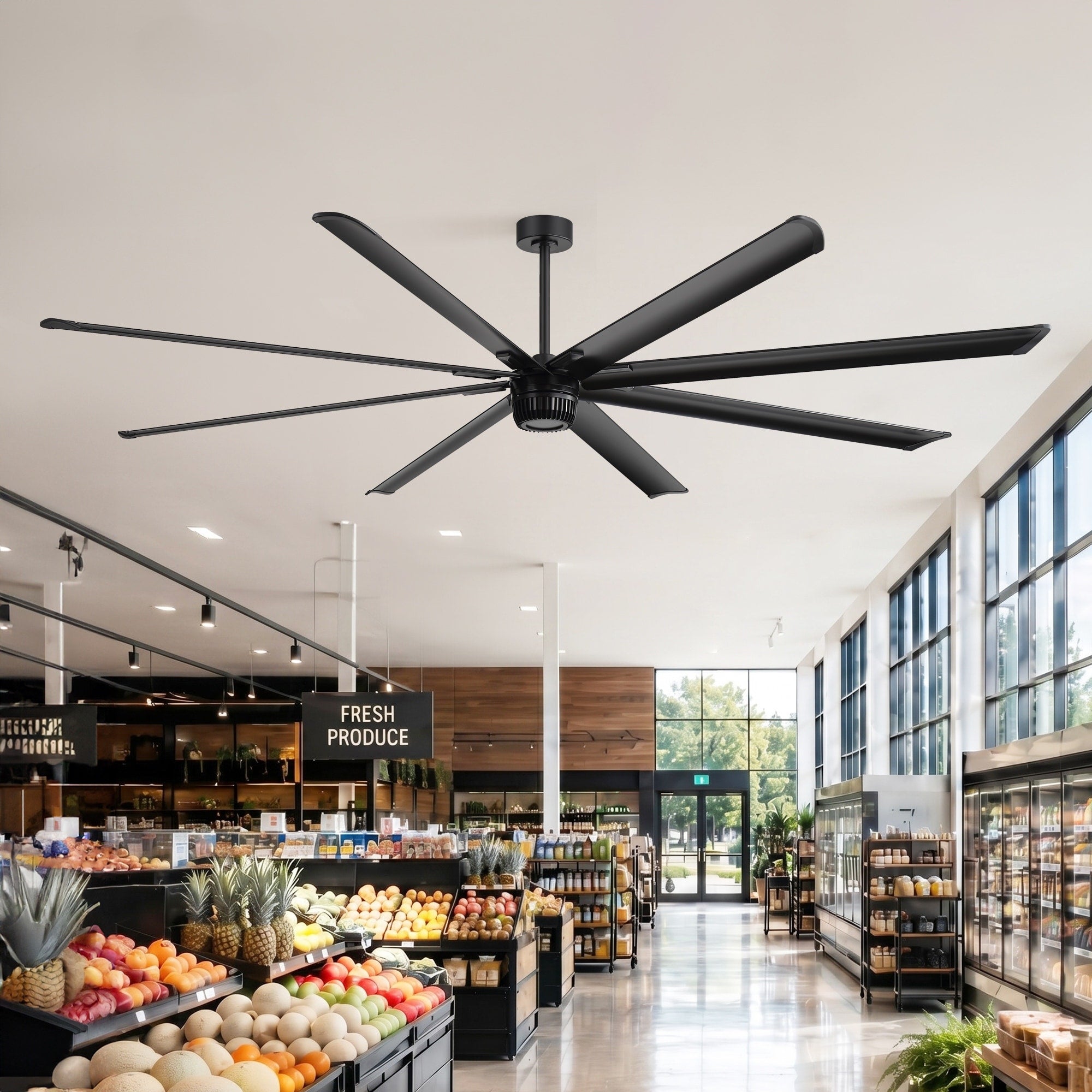 100 Large Industrial Ceiling Fan With Remote 8 Aluminum Blades Quiet Reversible Dc Motor For Warehouse Large Rooms