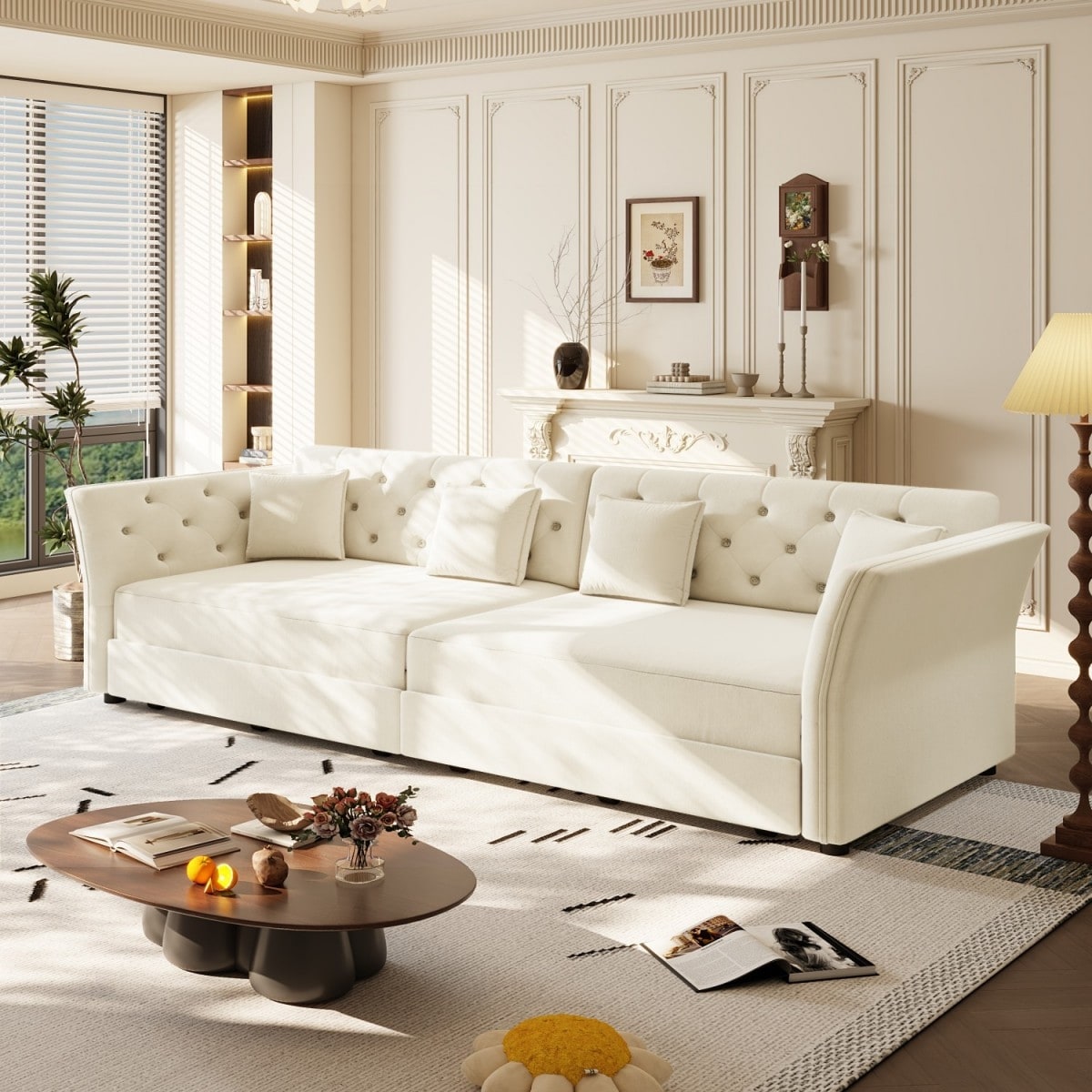 100 Velvet Convertible Sofa Bed With With Fabric Flower Tufted Design