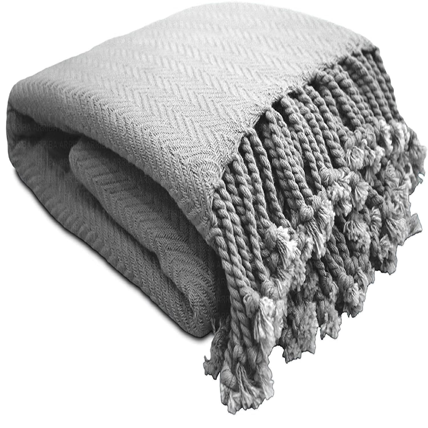 100 Ring Spun Cotton Chevron Throws Blankets Hand Woven With Fringe Super Soft