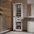 Palace Imports Solid Wood Bathroom Storage Cabinet Narrow Tall Linen Cabinet 16.5 W Raised Panel Doors 2 Drawers 71.5 H