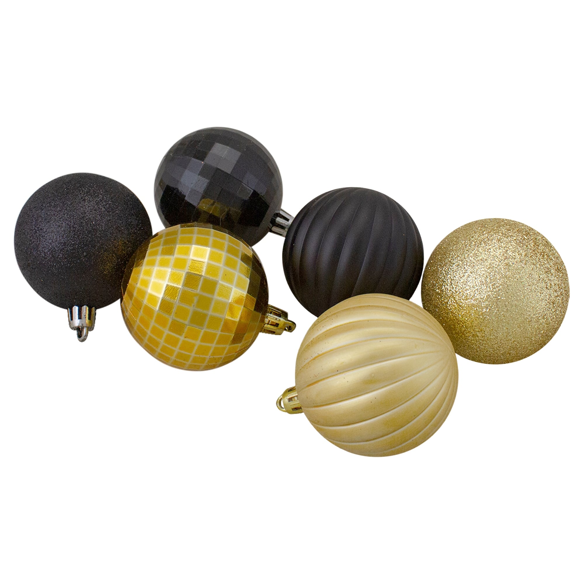 100Ct Black And Gold Shatterproof 3 Finish Christmas Ball Ornaments 2.5 60Mm N A