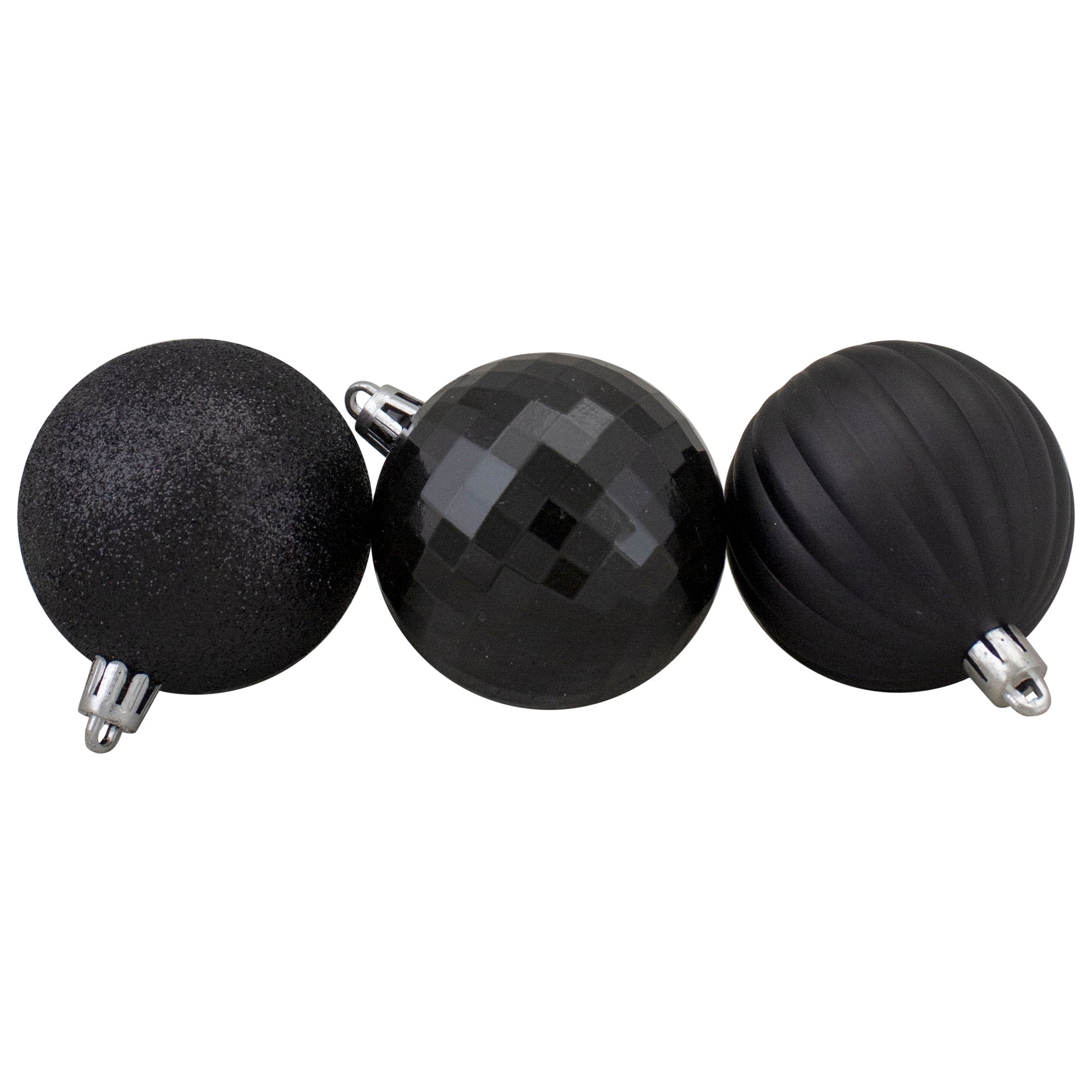 100Ct Jet Black 3 Finish Shatterproof Christmas Ball Ornaments 2.5 60Mm