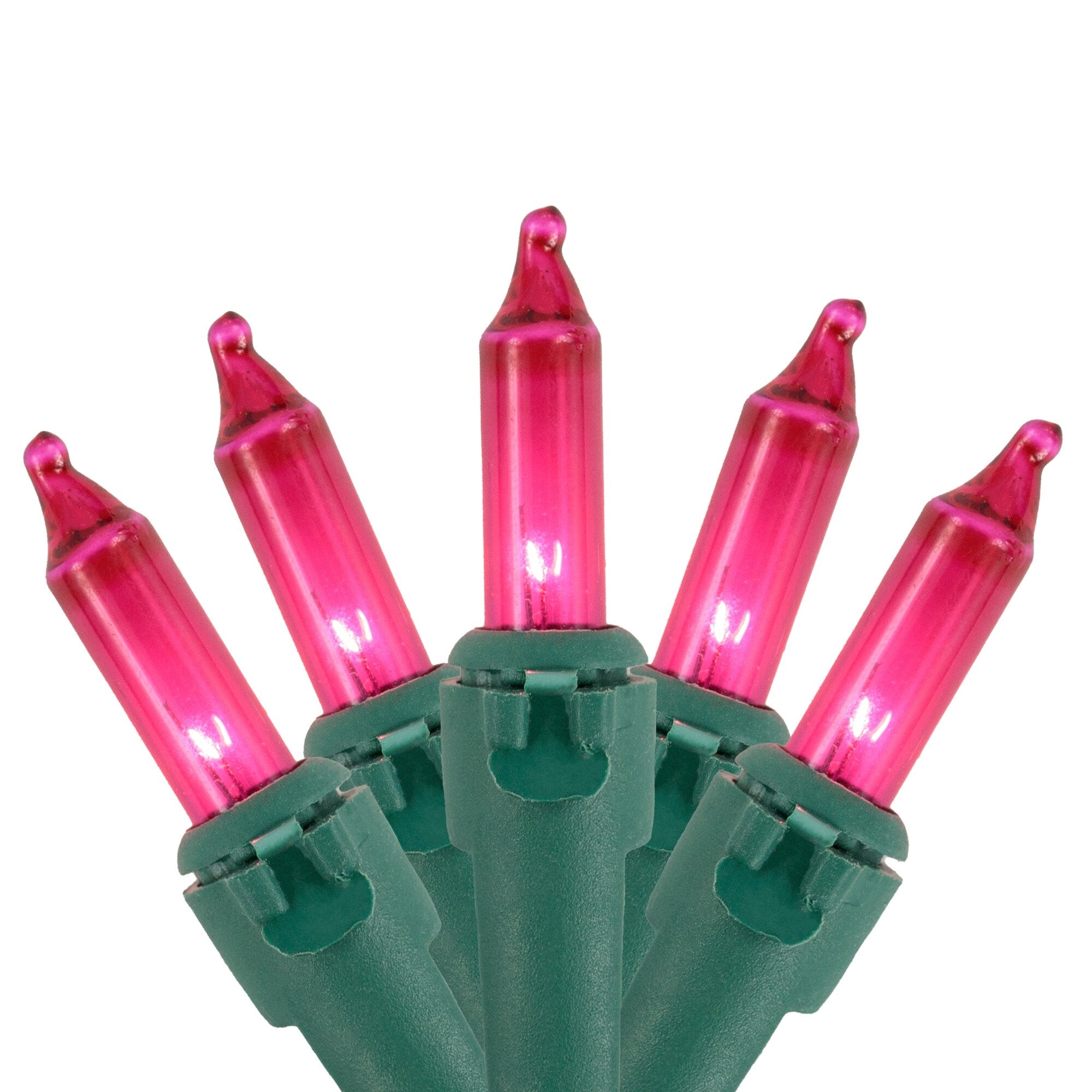 100 Pink Mini Christmas Lights 2.5 Spacing Green Wire