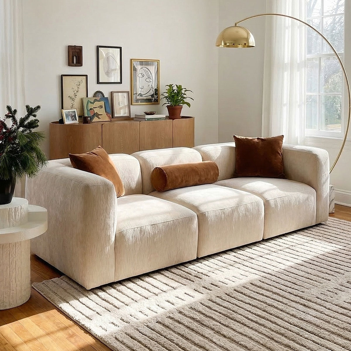 101 Wide 3 Piece Modern Low Profile Modular Sofa