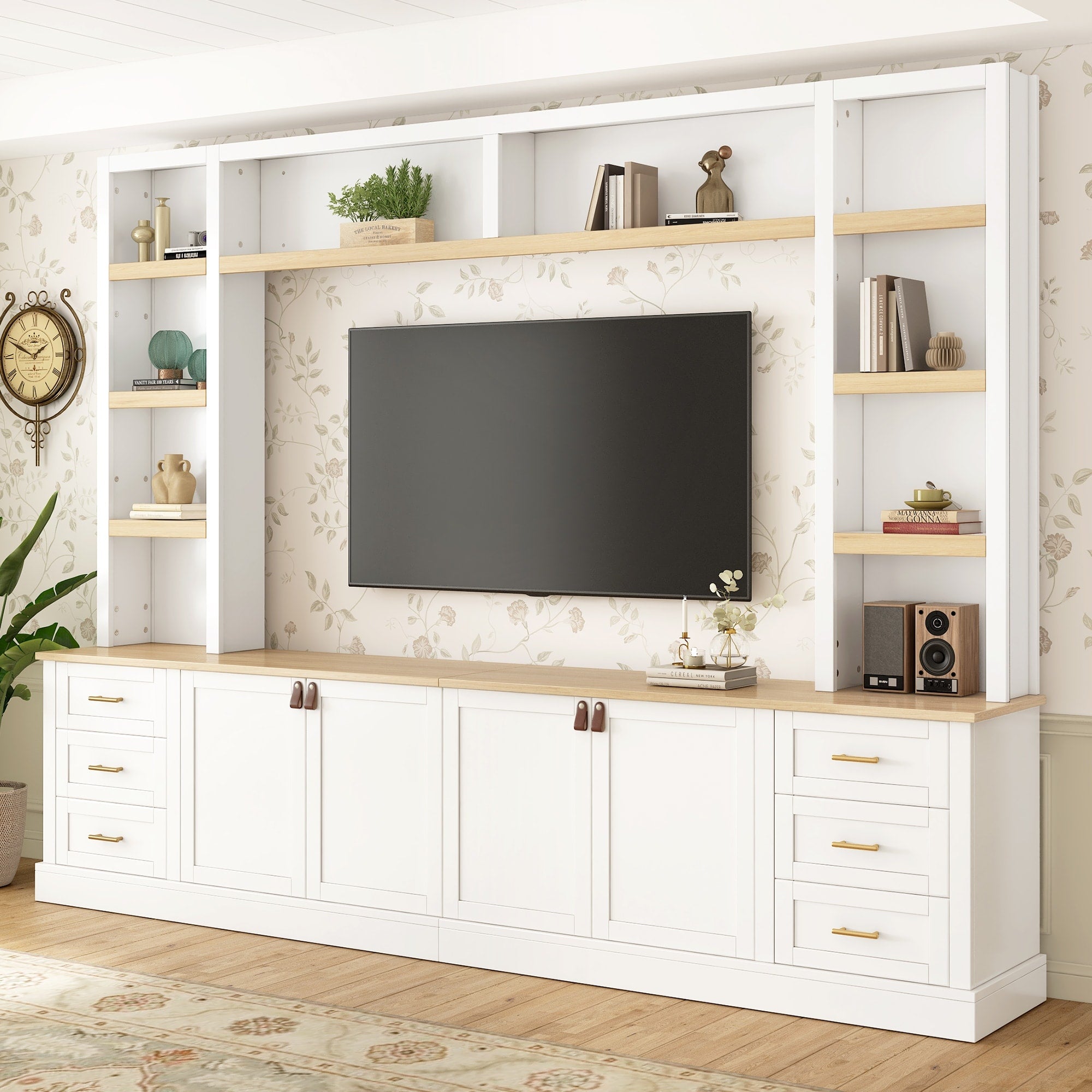 102.3 Farmhouse Entertainmentcenter With Adjustable Shelves And 6 Drawers