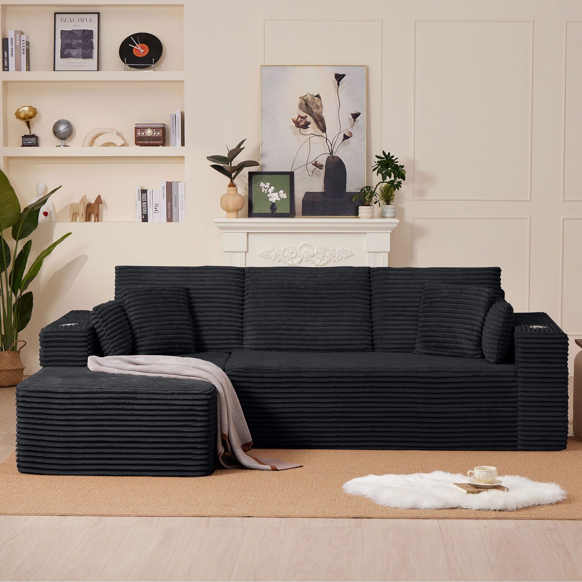 102.76 Corduroy Cloudy L Shaped Sofa With Headrests