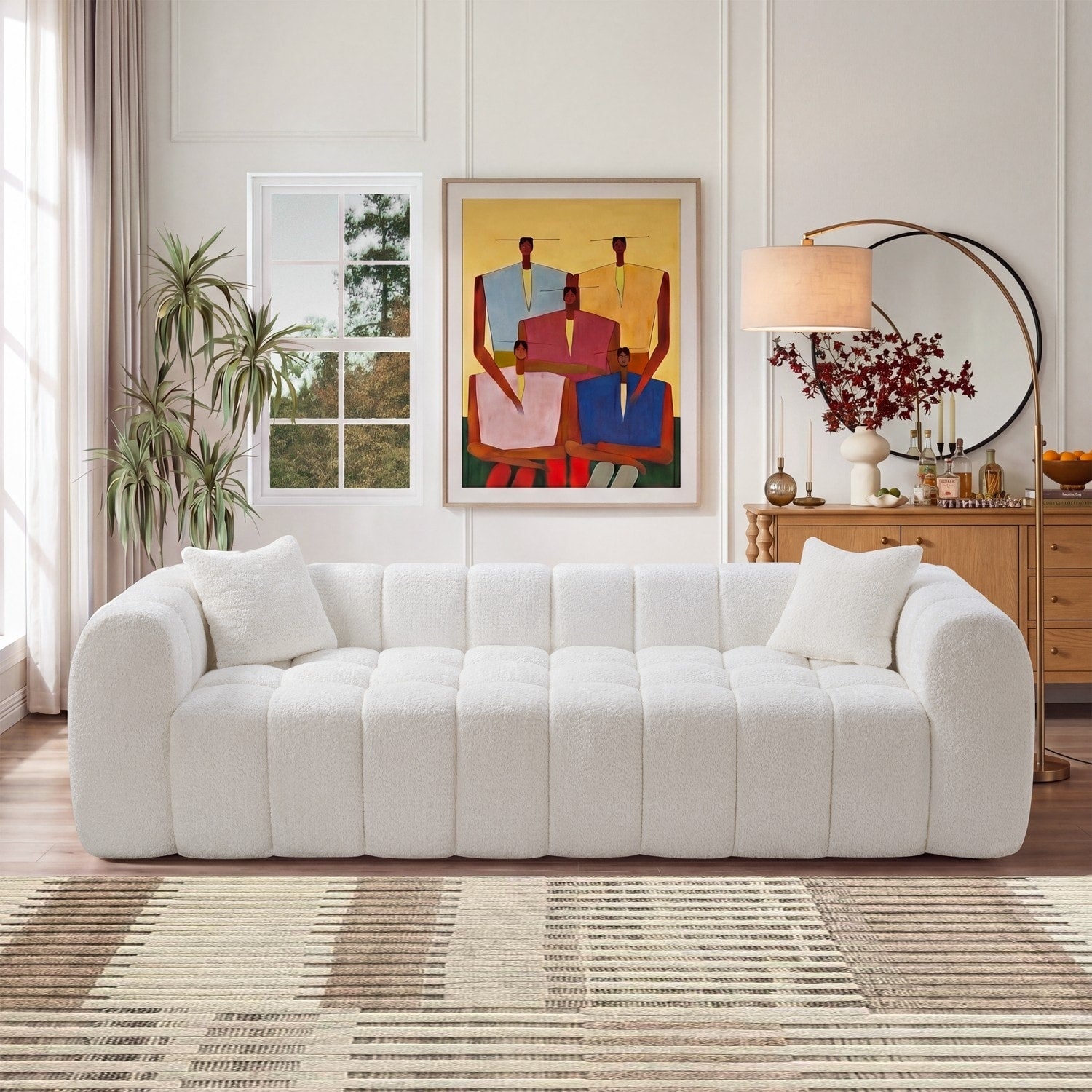 102.7 Modern Boucle Sofa With Pillows No Assembly Required