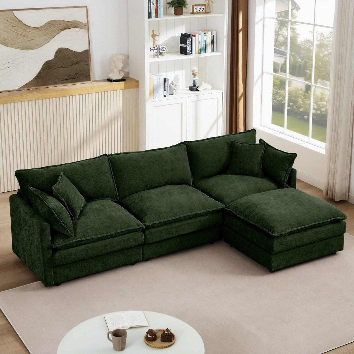 102 L Shaped Modular Chenille Sectional Sofa With Movable Ottoman