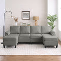 102 U Shaped Linen Fabric Sectional Sofa With Ottomans