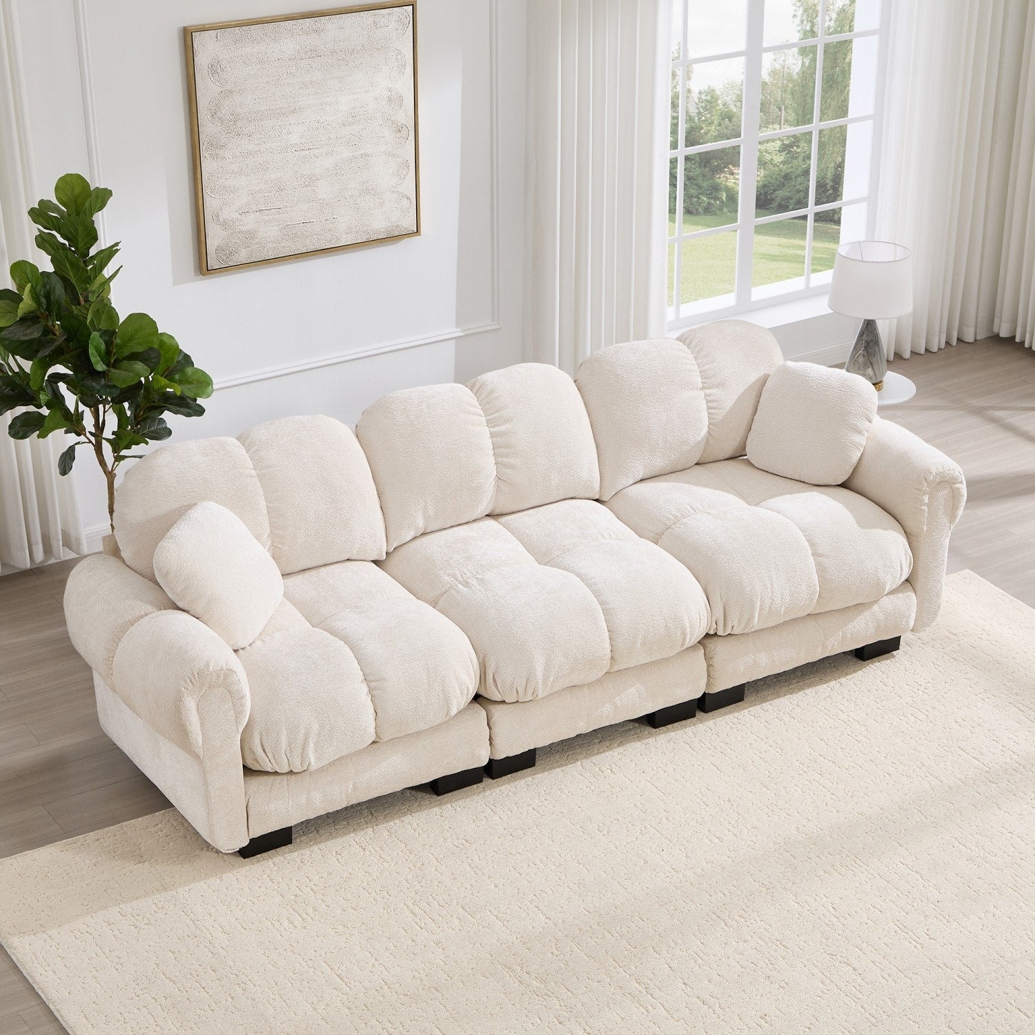 103.9 Modular Chenille Sectional Sofa With Pillows And Quilted Cushions