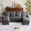 104.72 Large U Shaped Chenille Sectional Sofa With Double Chaise 4 Pillows Removable Washable Covers