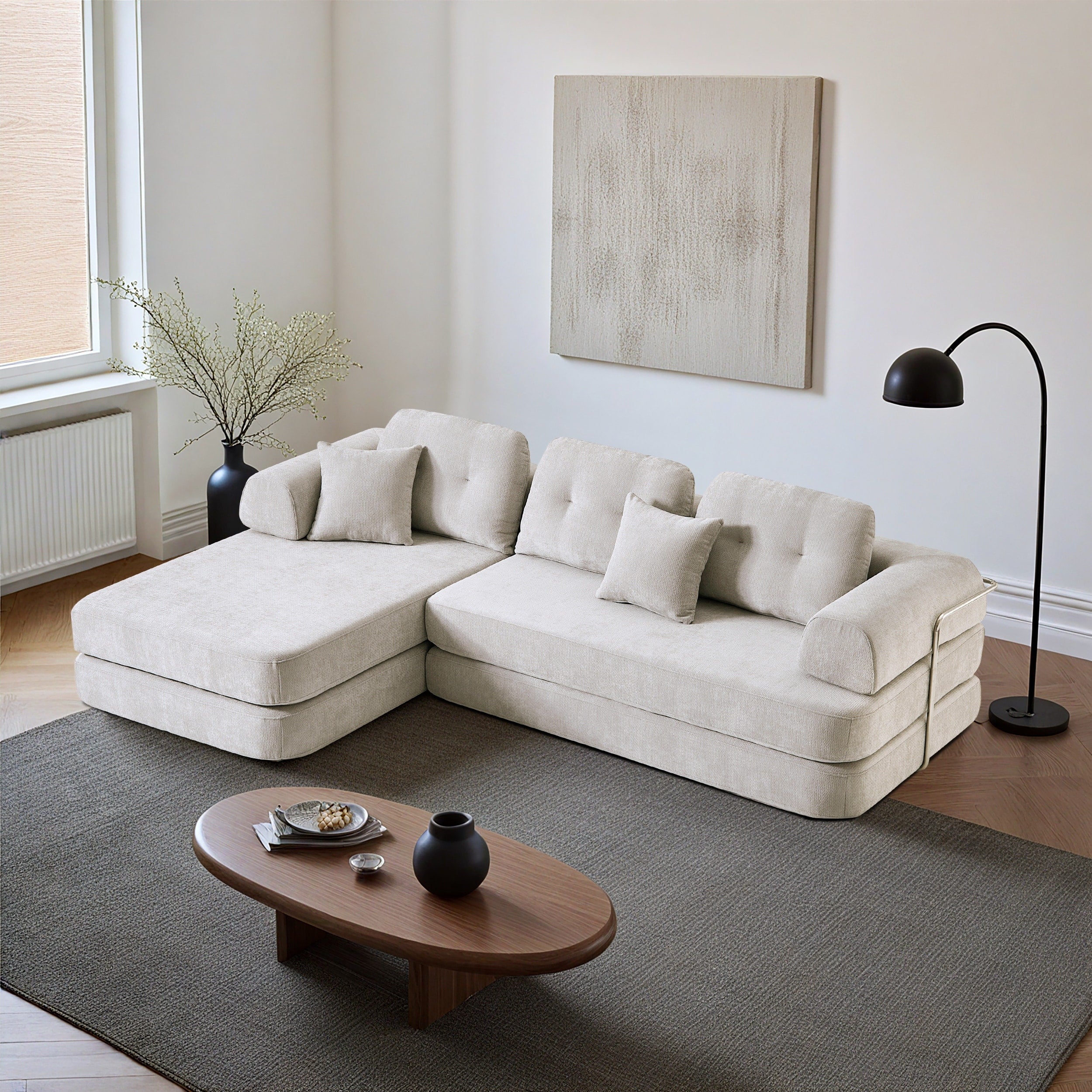 104 Boneless Sofa Sectional Compressed Couch With Chaise Deep Seat Modular Sectional Sofa