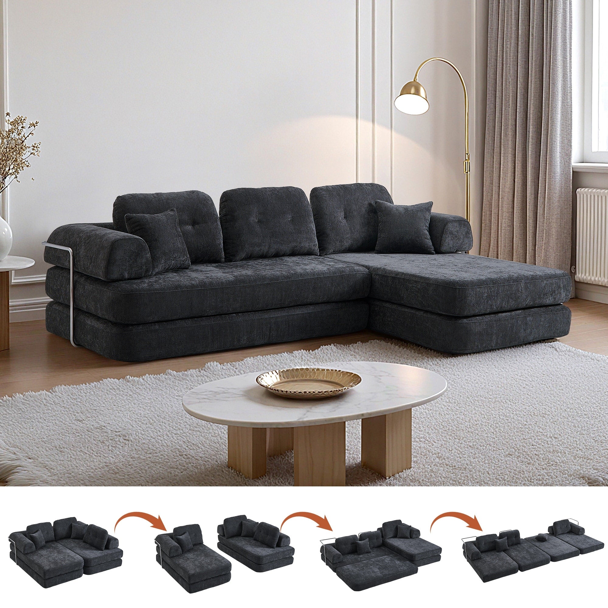104 Boneless Sofa Sectional Compressed Couch With Chaise Deep Seat Modular Sectional Sofa