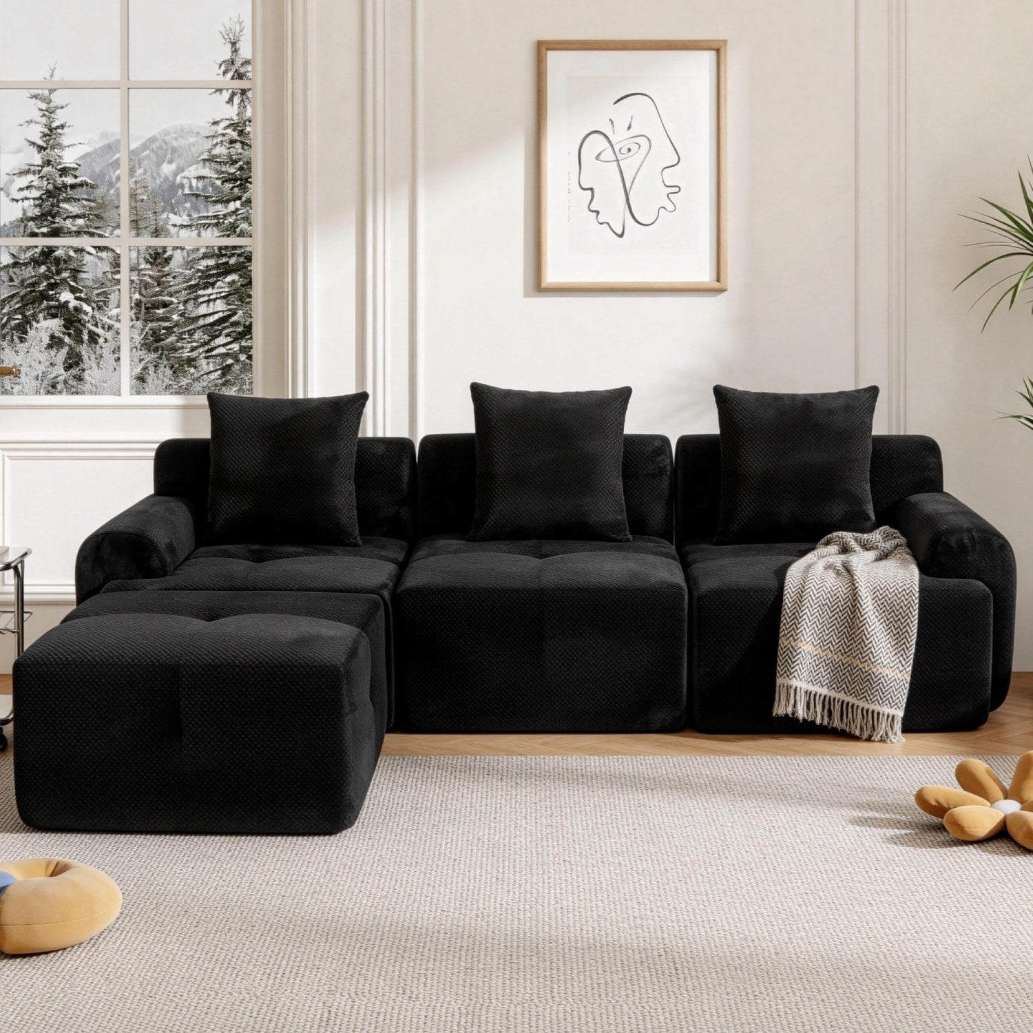 104 L Shaped Sectional Sofa With Ottoman No Assembly Required