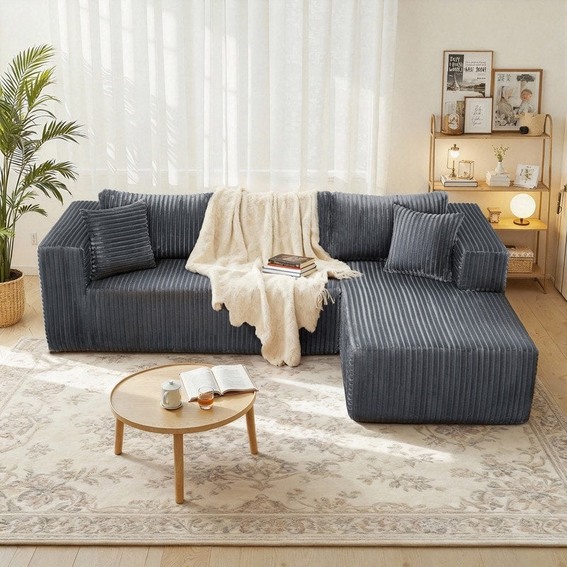 105 Gray L Shaped Modular Compression Sofa With Plush Upholstery Left Chaise All Foam