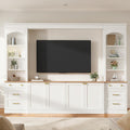 106 Inch Farmhouse Tv Wall Unit For Tvs Up To 70 Inch Arched Media Console With Shelves Cabinets And Drawers