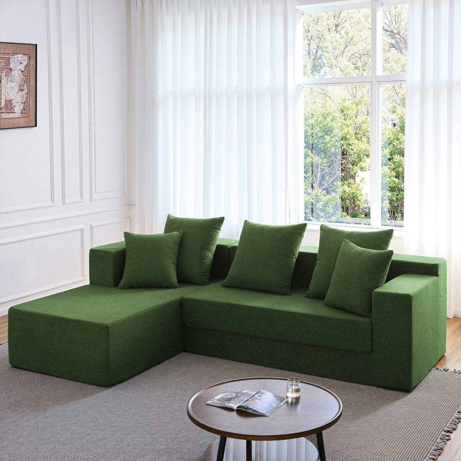 106.5 L Shaped Convertible Corduroy Sectional Sofa With Pillows