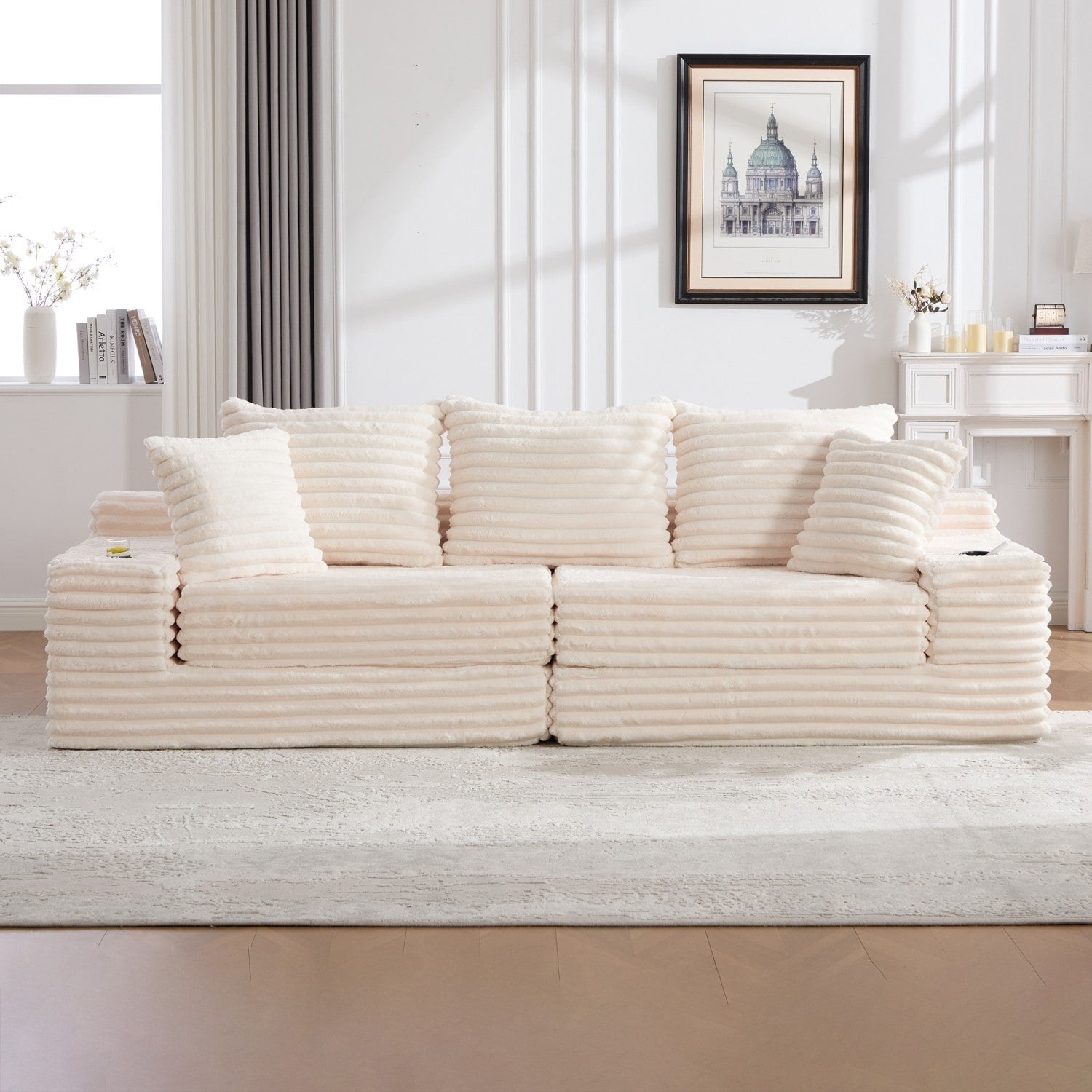 107.48 Corduroy Sectional Sofa With Pillows No Assembly Required