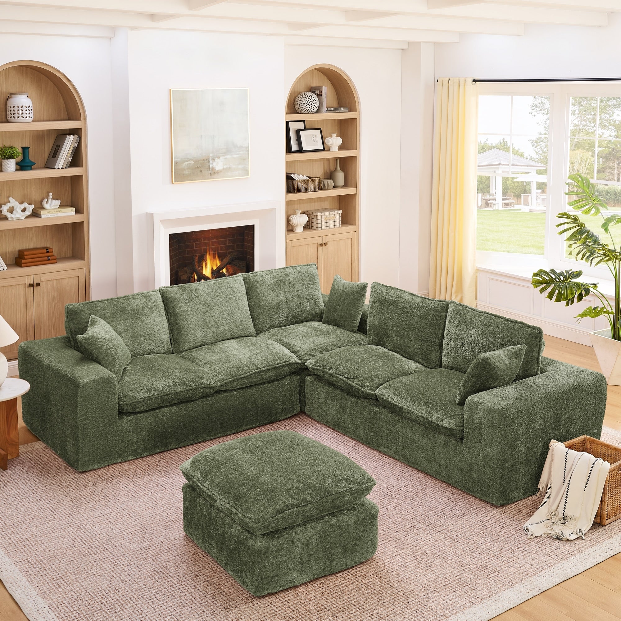 107 Modern Boucle L Shaped Sectional Sofa With Moveable Ottoman Comfy Cloud Couch With Pillows Diy Combination