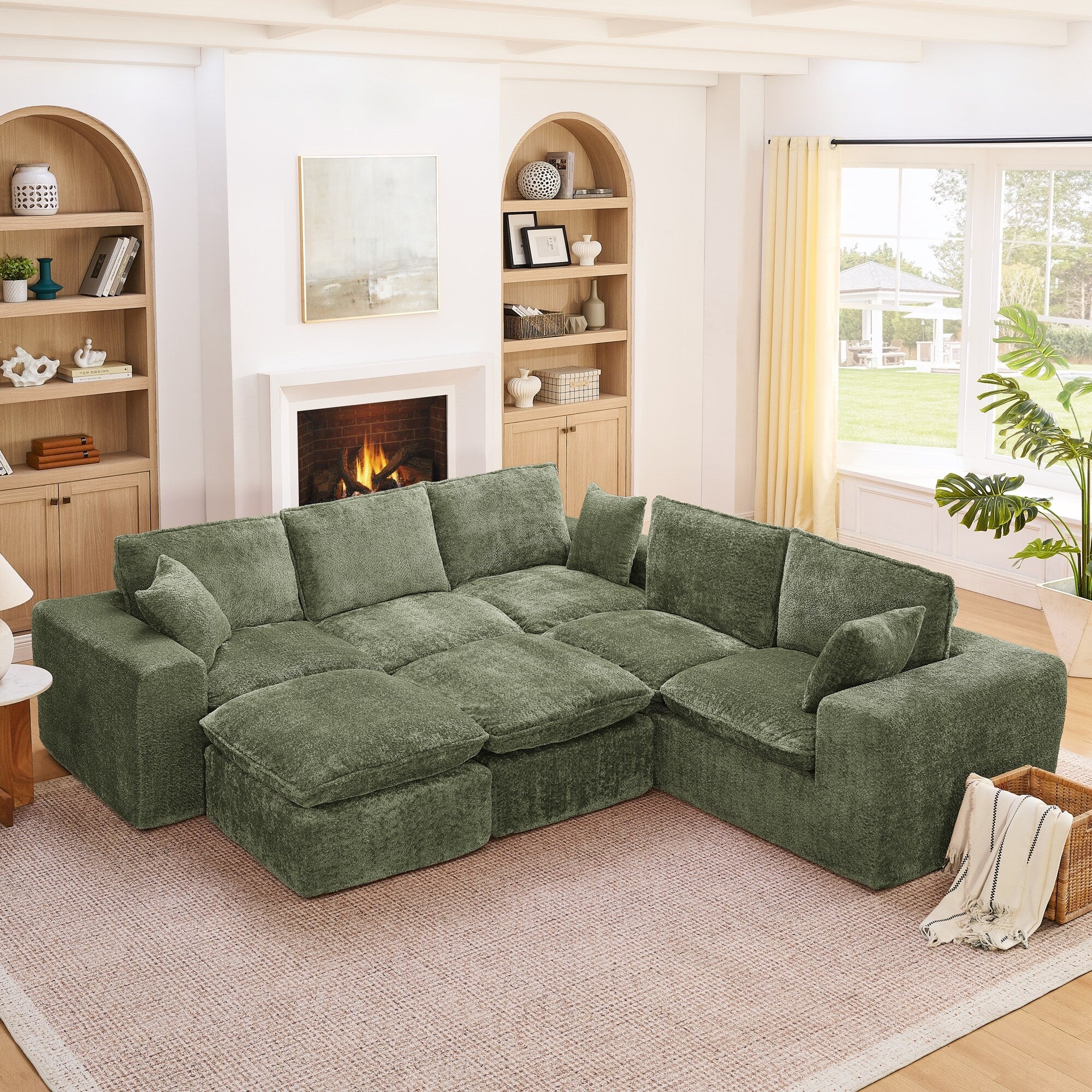 107 Modern Boucle L Shaped Sectional Sofa With Two Moveable Ottomans Comfy Cloud Couch With Pillows Diy Combination