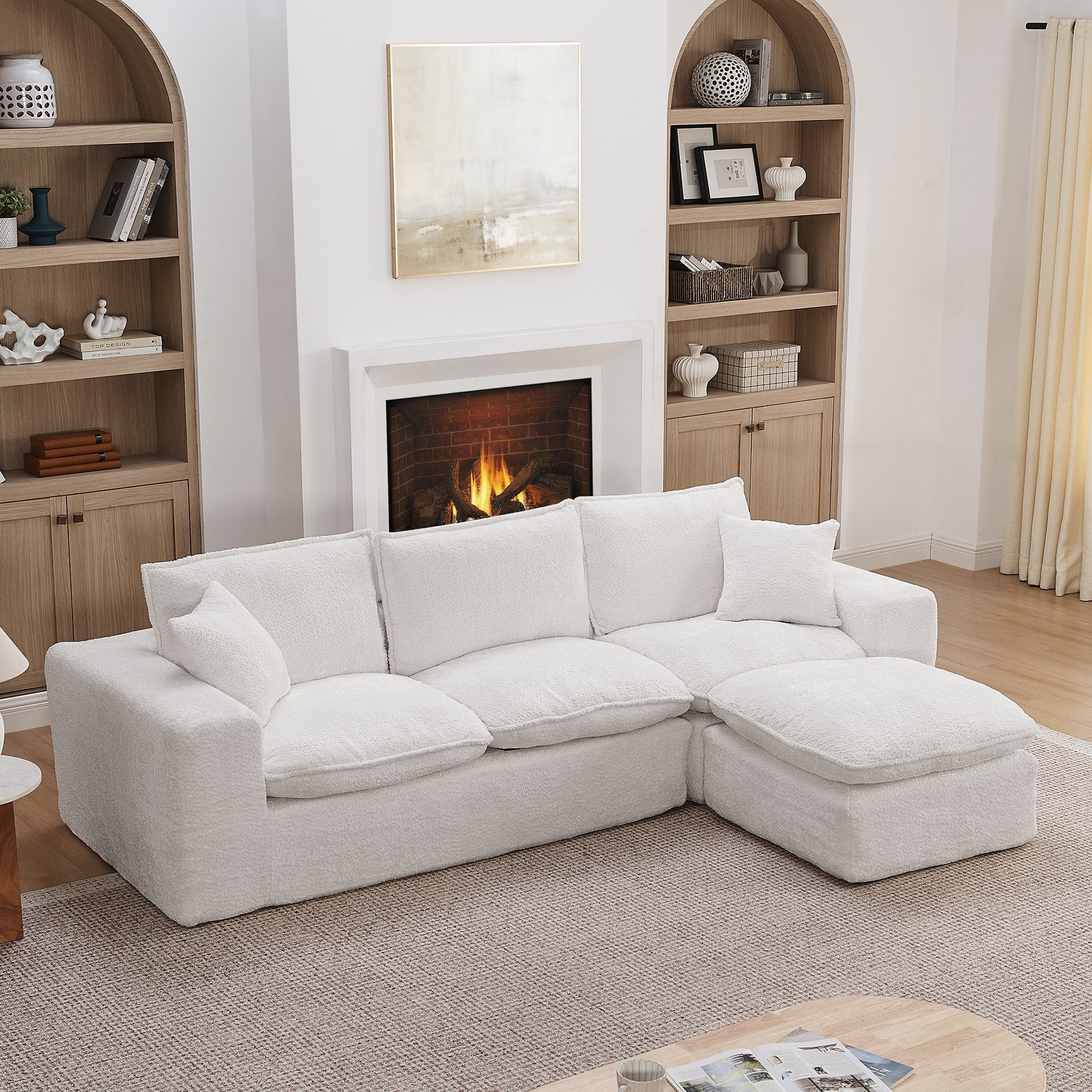 107 Modern Boucle Sectional Sofa With Reversible Chaise For Living Room Comfy Cloud Couch With Pillows