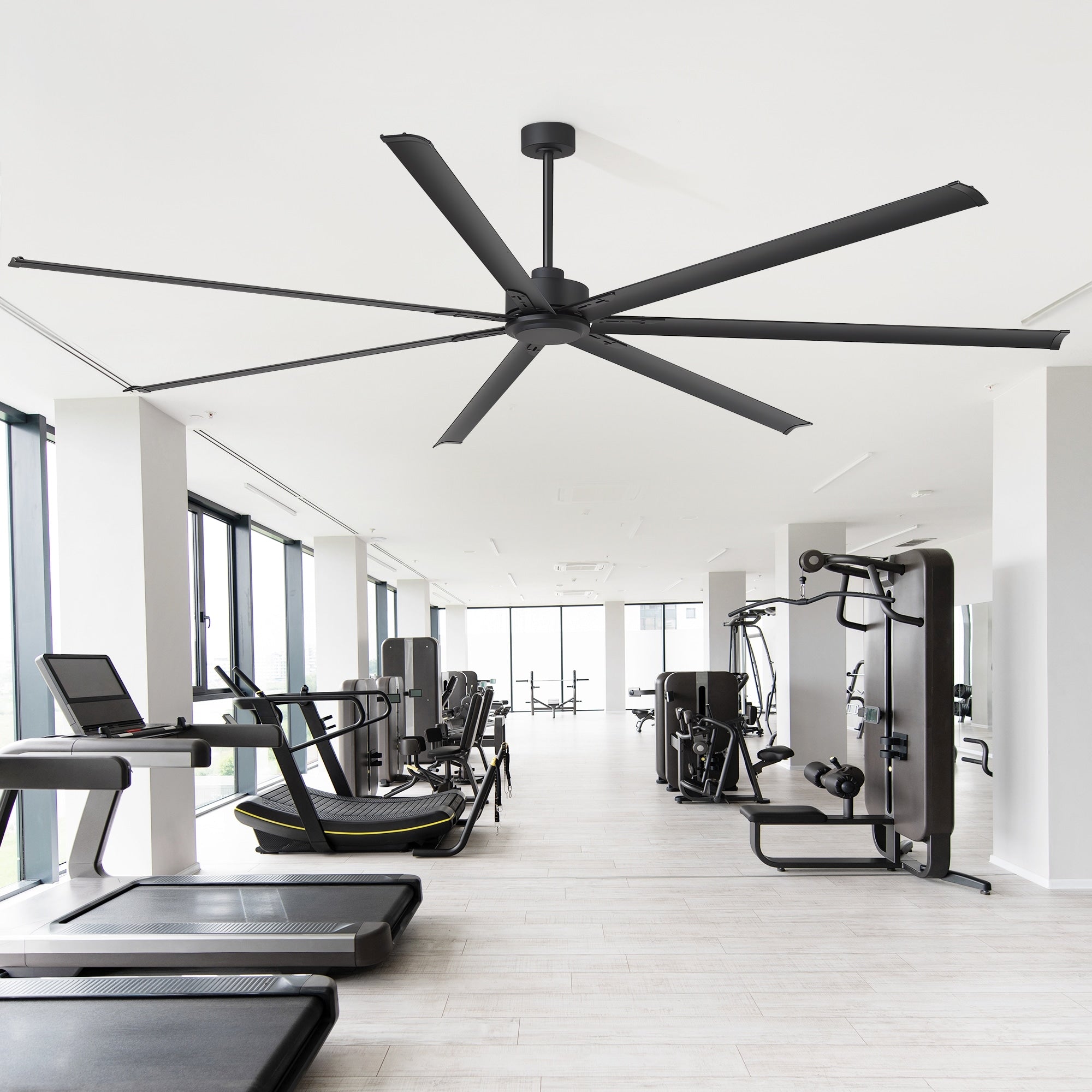 108 Inch Industrial Ceiling Fan With Remote 7 Aluminum Blades Quiet Dc Motor 6 Speed Hvls Fan For Warehouse Garage Gym