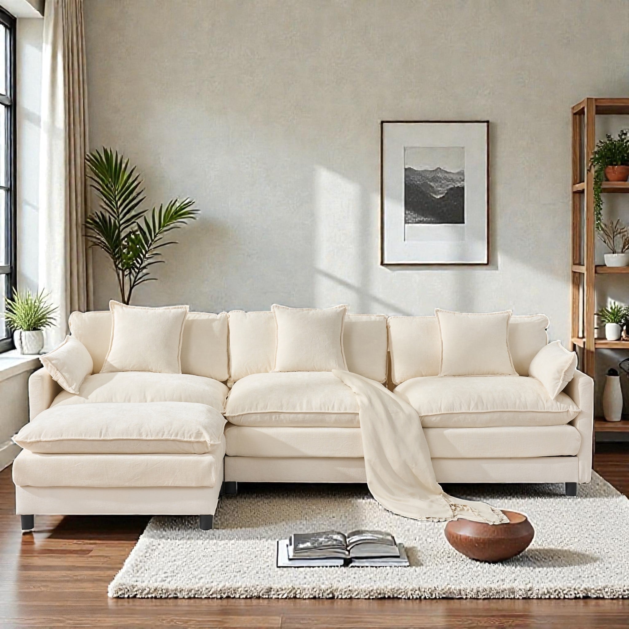 108 Inch L Shaped Modular Sectional Sofa Chenille Cloud Couch With Ottoman Deep Seat Modern Sofa