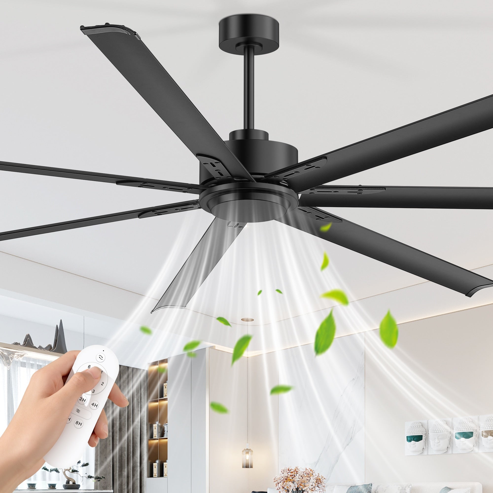 108 Ceiling Fan No Light 7 Blade Aluminum 6 Speed Dc Motor Reversible Quiet Downrod Mount Remote Control High Airflow 8500 Cfm