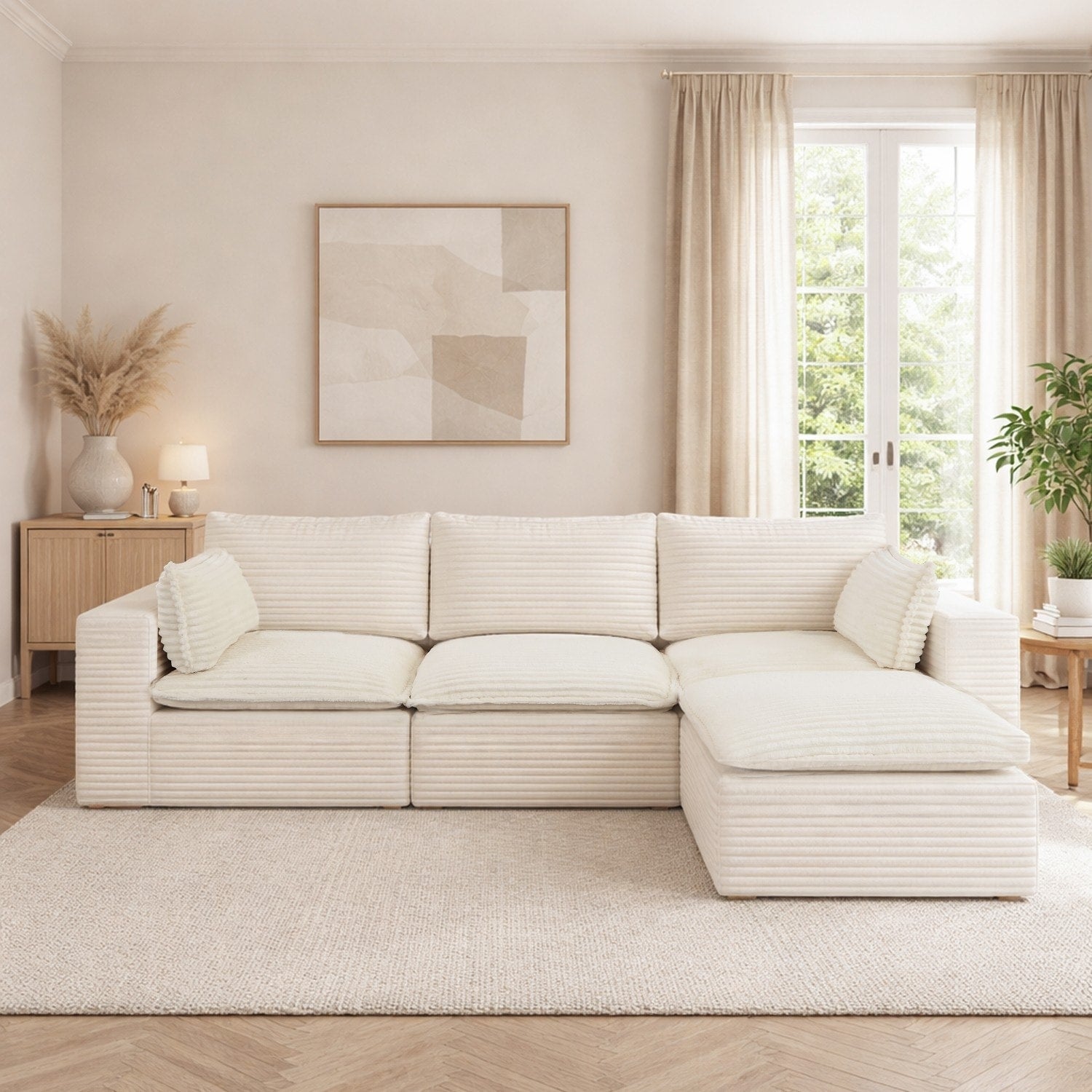 109.4 Modular Corduroy Sectional Sofa With Ottoman No Assembly Required