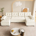 109.5 U Shaped Chenille Sectional Sofa With Usb Ports And Pull Out Bed