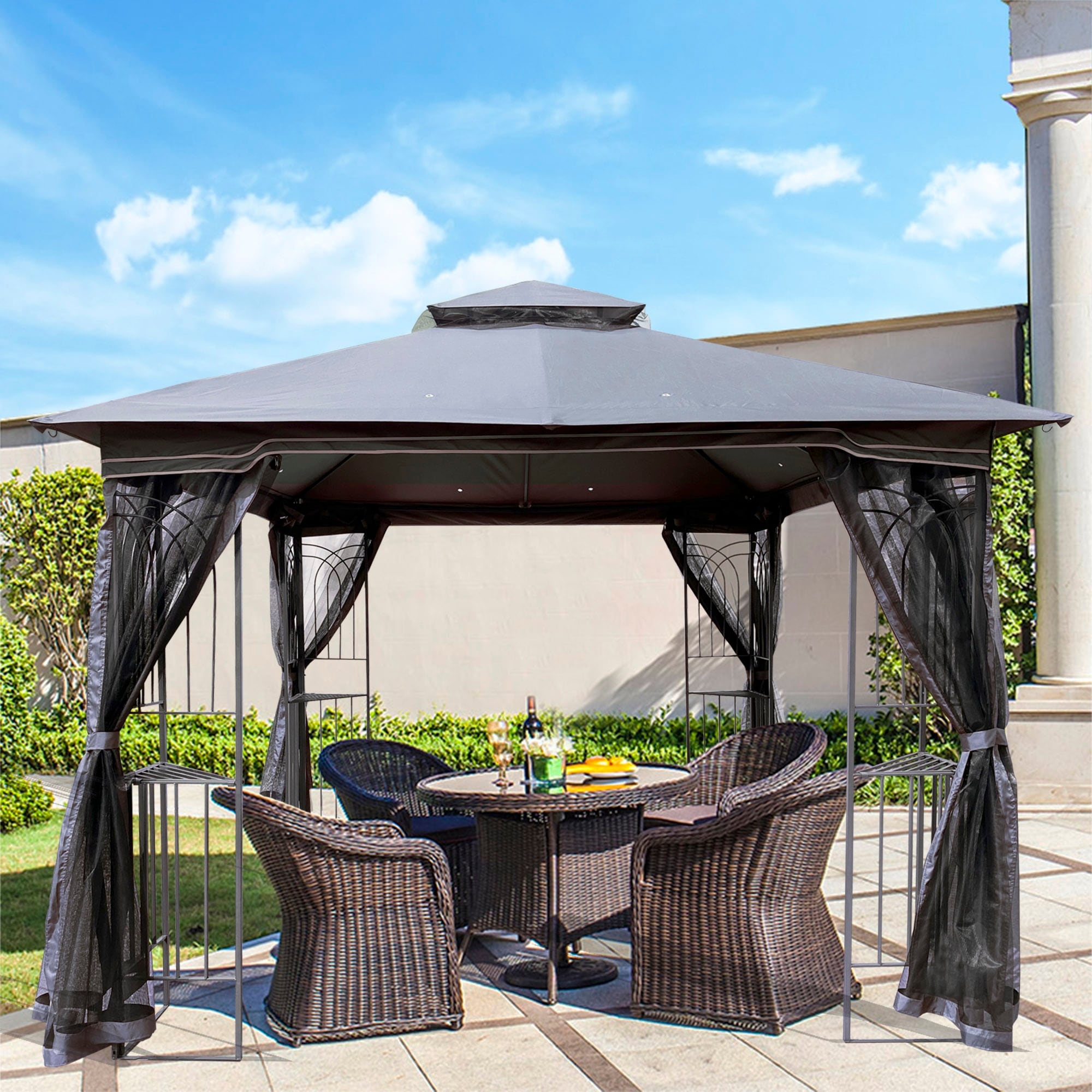 10Ft Outdoor Patio Gazebo Canopy Tent With Ventilated Double Roof