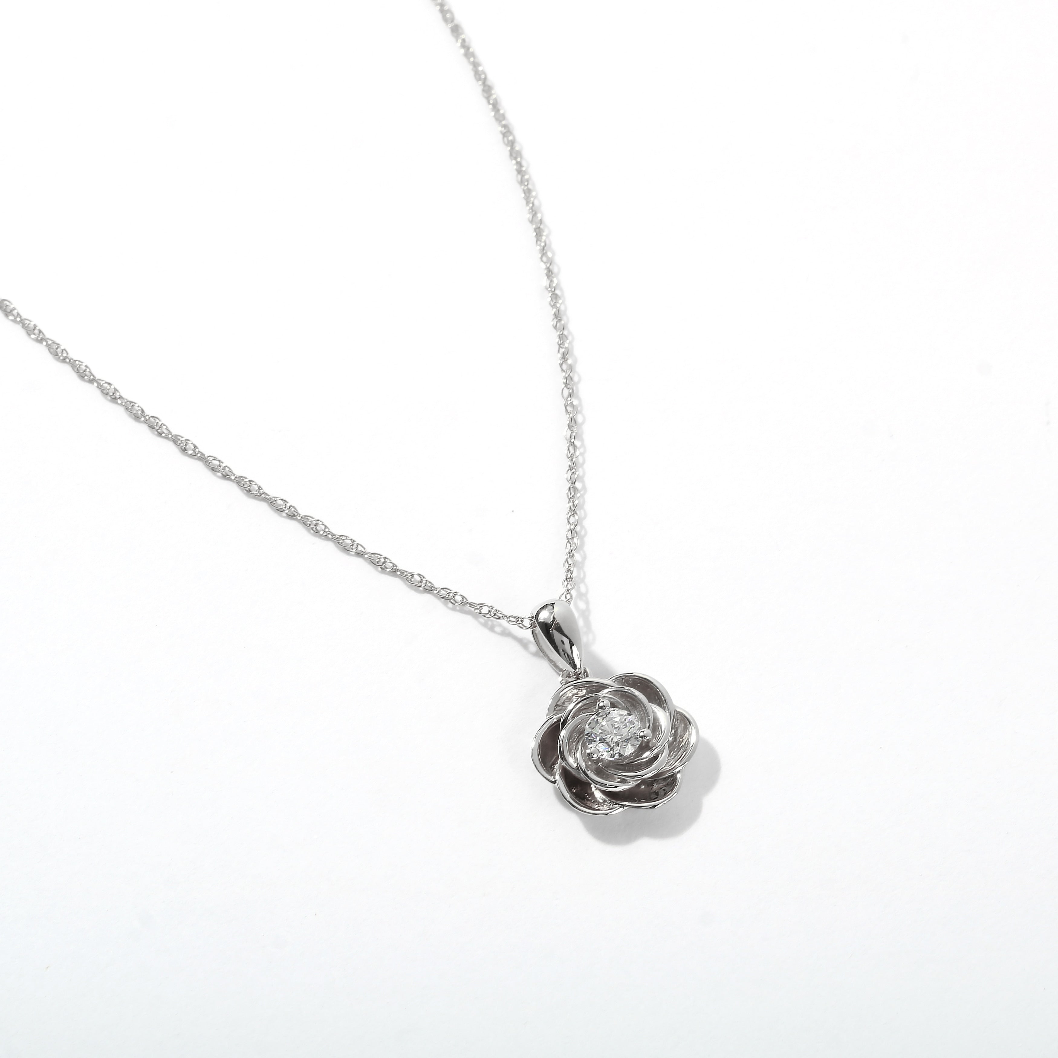 De Couer 10K White Gold 1 5Ct Tdw Diamond Rose Pendant Necklace