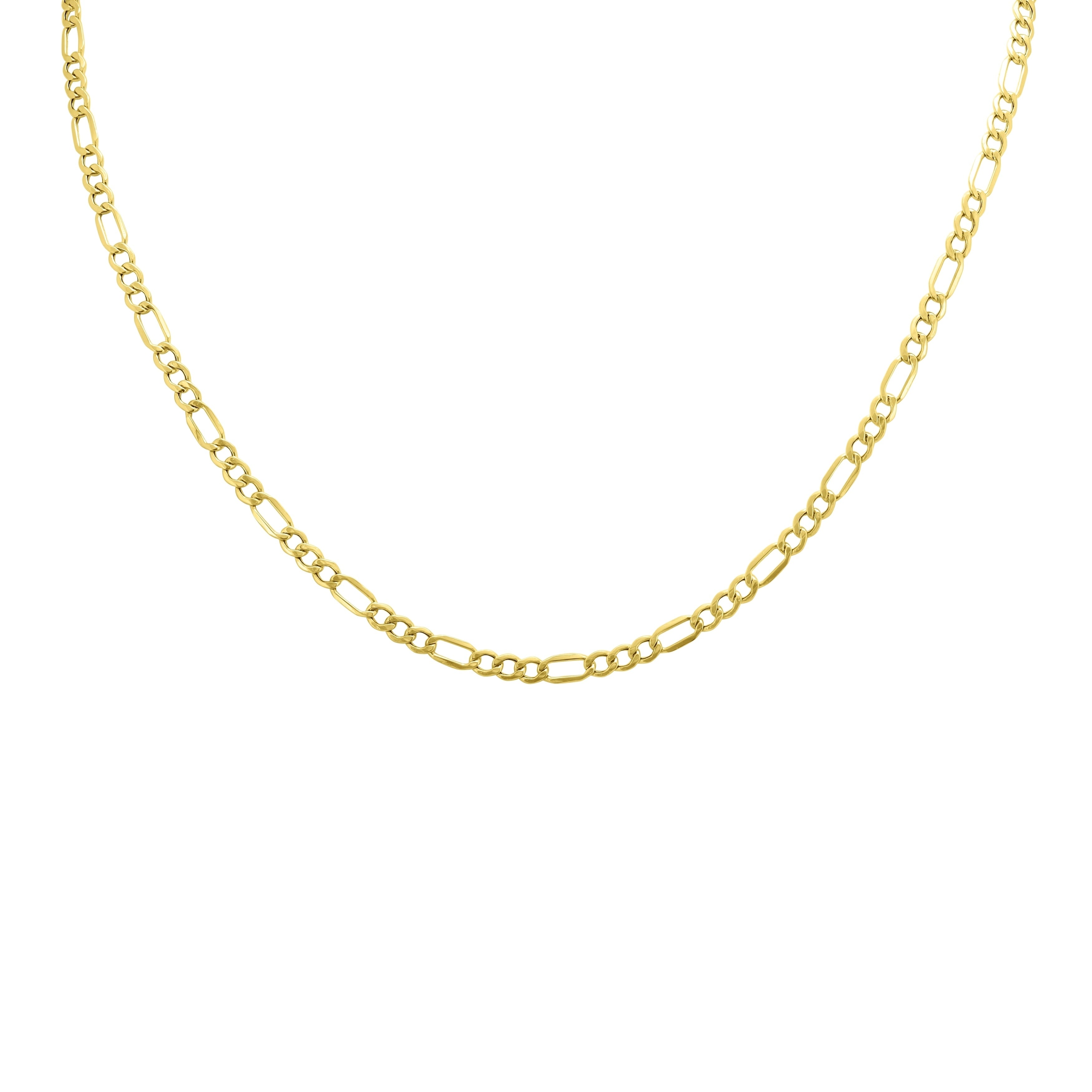10K Yellow Gold 3.5Mm Diamond Cut Oval Figaro Chain With Lobster Clasp 20 Inch