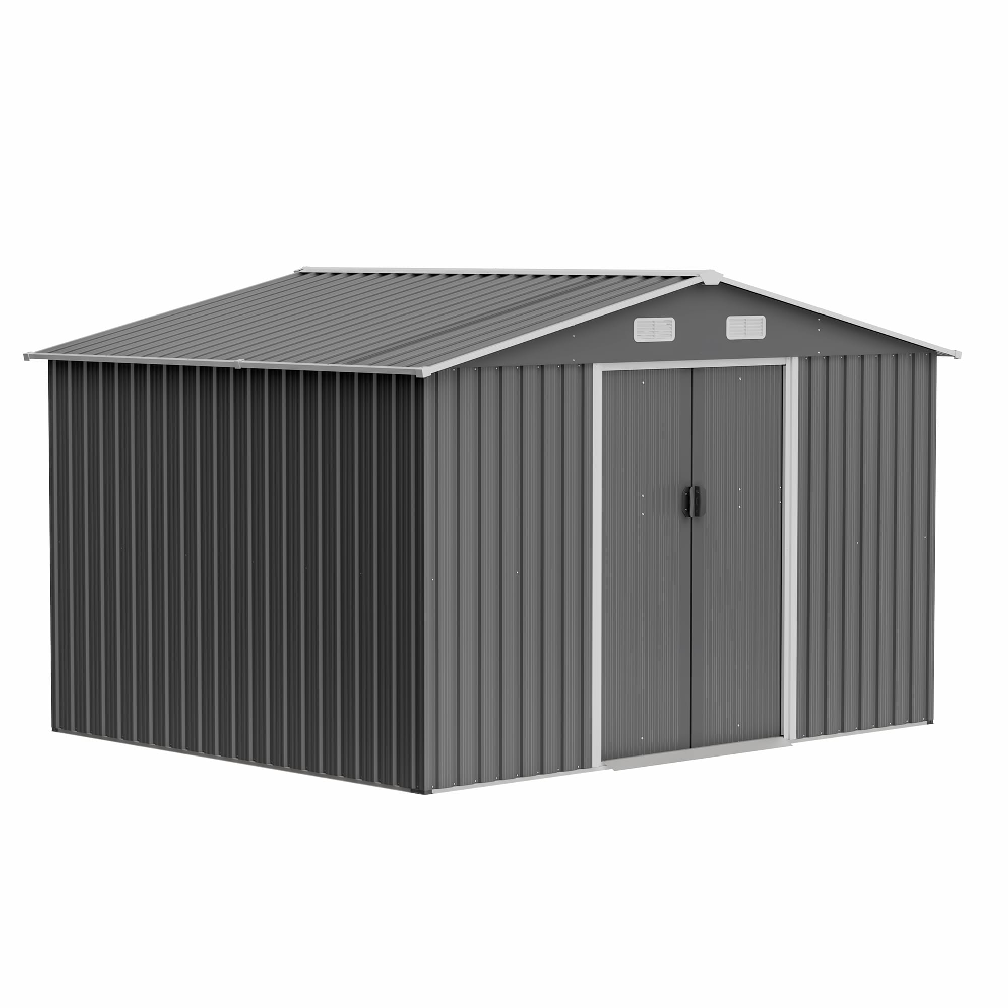 10X8 Ft Outdoor Storage Shed Lockable Doors Tool Shed For Garden Patio Backyard Lawn Grey