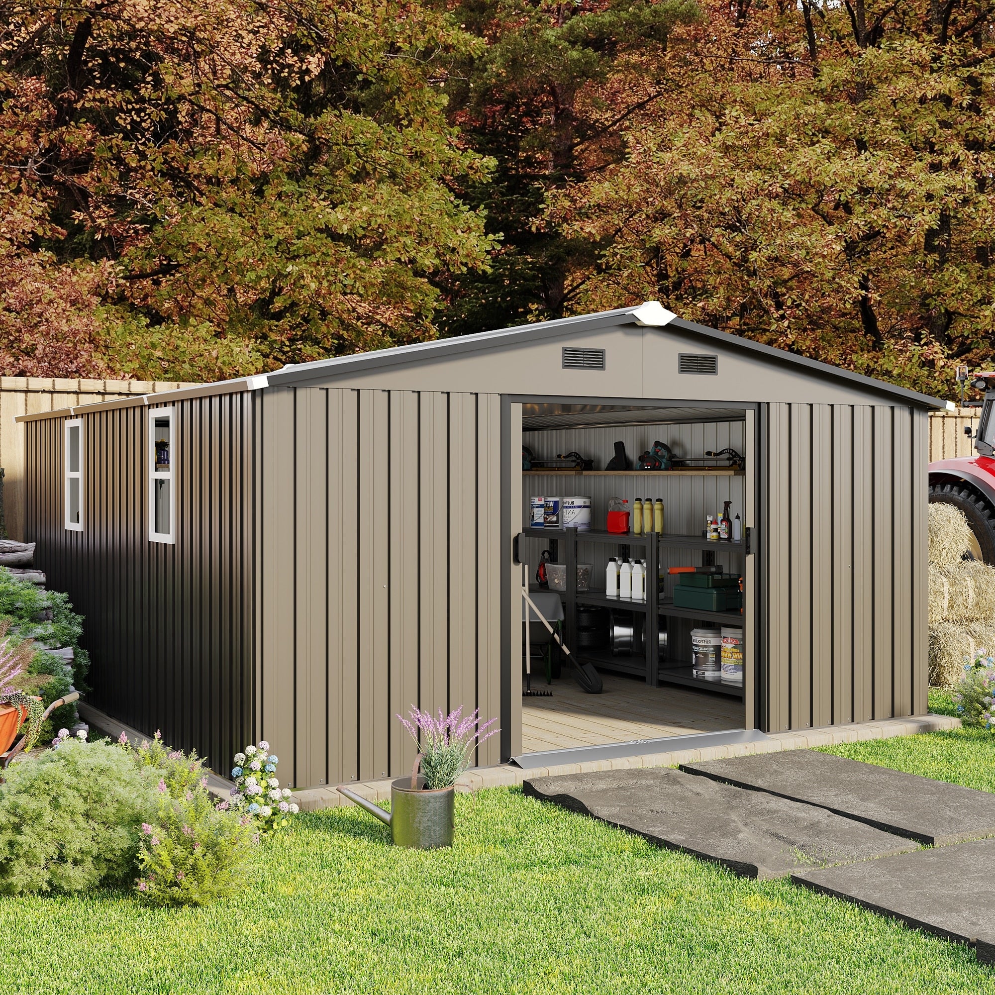 10 12Ft 0.23Mm Steel Plate Storage Sheds Surface Protective Film Two Daylight Windows