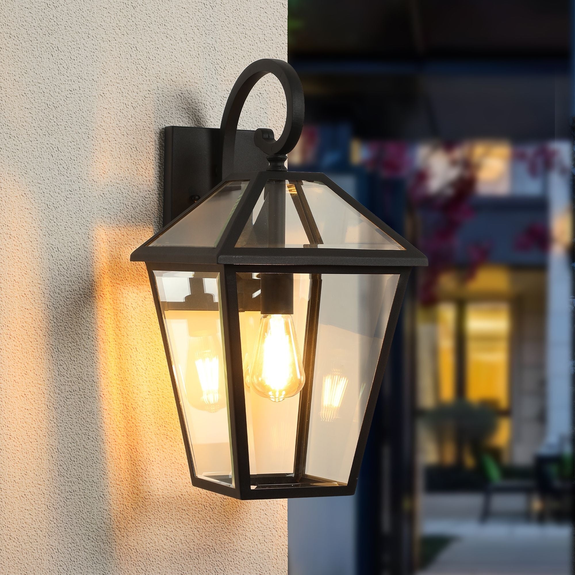 10 2Pcs Outdoor Wall Lanterns Black Finish Weatherproof Wall Sconce With Clear Glass Panels Light Fixture No Bulb