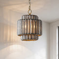 10 Distressed Grey Crystal Adjustable Tiered Pendant Light For Kitchen Island